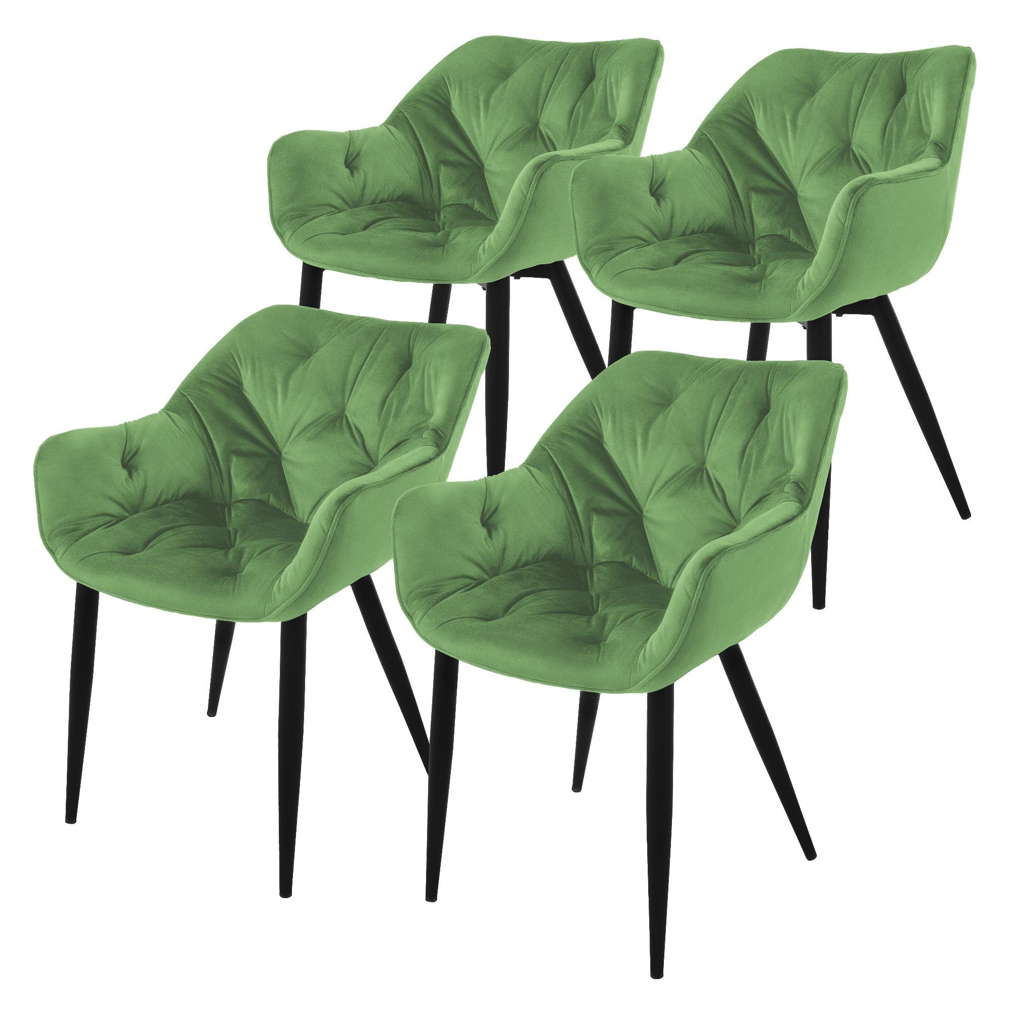 ML-DESIGN Stuhl Küchenstuhl Wohnzimmerstuhl Polsterstuhl Sessel, 4er Set Salbei Samtstoff Metallbeinen Ergonomisch