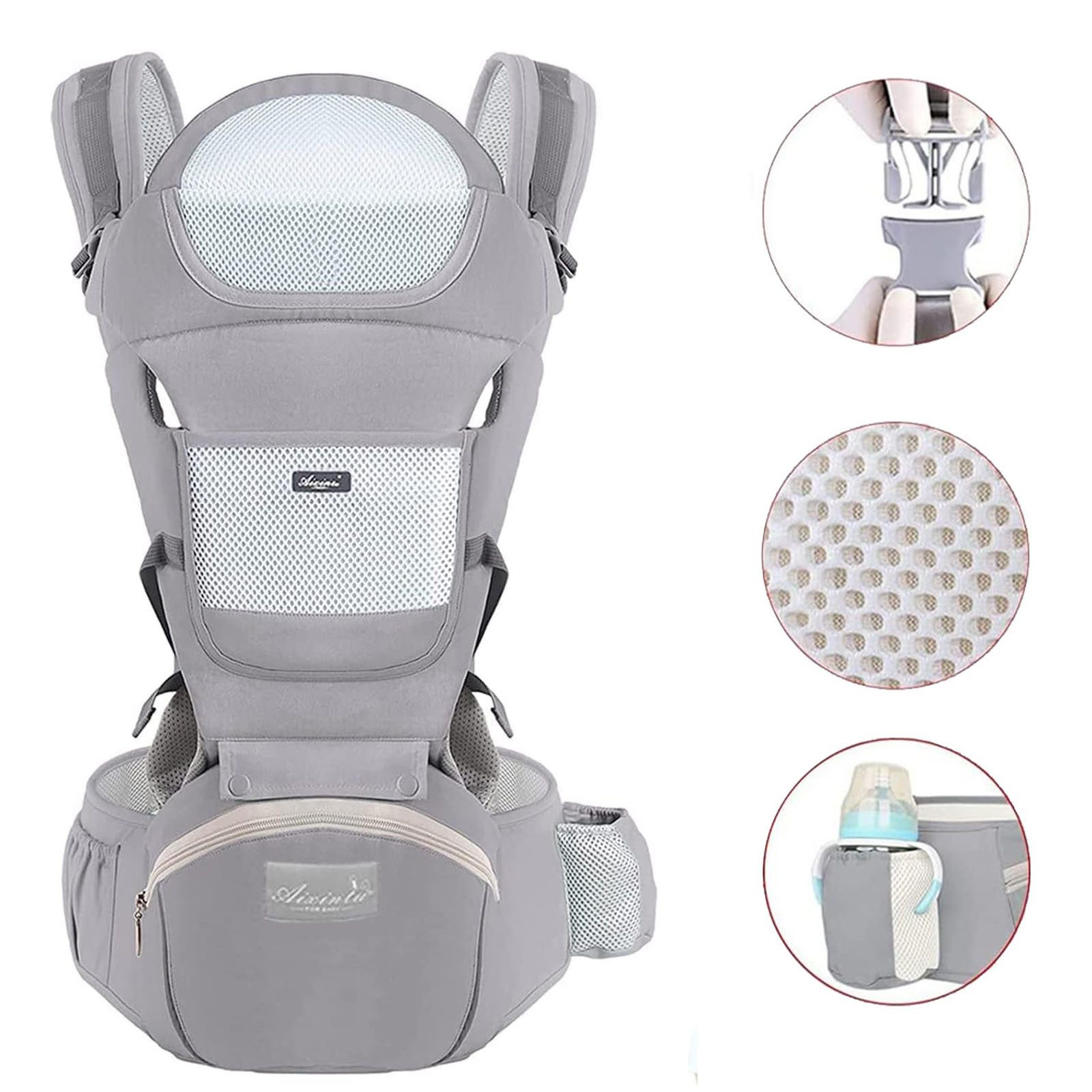 MODFU Bauchtrage 6 in 1 Babytrage Baby Neugeborene Multifunktionale Kindertrage (Mütter Väter einfach Anzuziehen mit Hüftsitz Ergonomisch Atmungsaktiv, 1-tlg., gemütlich leichtgewichtig verstellbarer Sitz 3D Air Mesh Rucksack), für Neugeborene bis Kleinkinder von 3 bis 36 Monate (4 bis 20 kg)