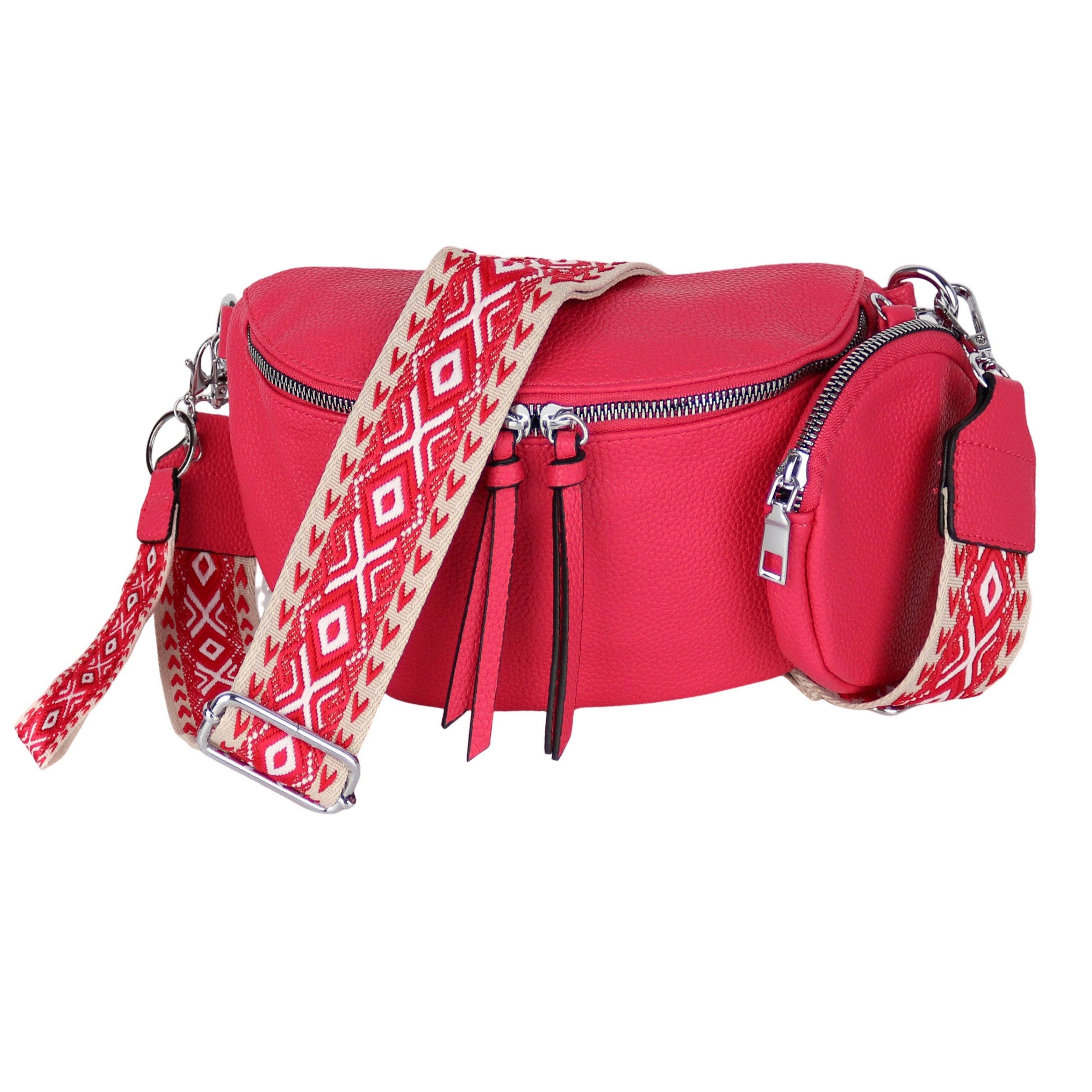 MIRROSI Bauchtasche Damen Taschen, Umhängetasche, Brusttasche, 26x16x8cm Veganes Leder (Schultertasche für jeden Anlass, (dazu 1x Schlüsselband und 1x Münzenbeutel), Crossbody Bag, Bohemian gemusterten & verstellbaren Schulterriemen