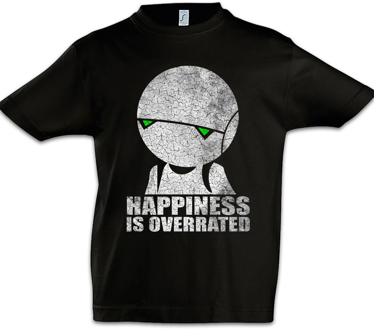 Urban Backwoods Print-Shirt Happiness Is Overrated Kinder T-Shirt Depression Depressiv Android (1-tlg) Robot Roboter Sadness Tristesse