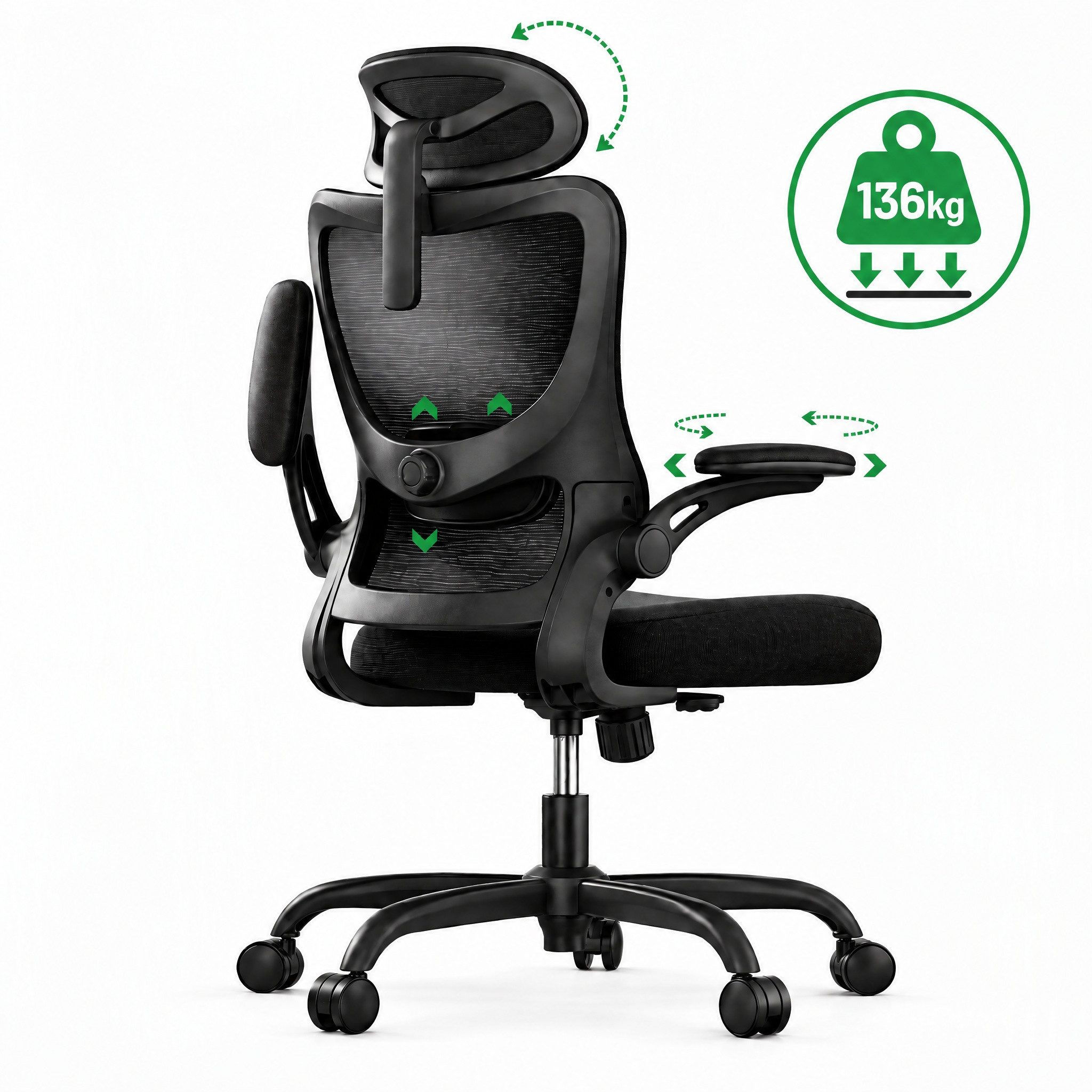Marsail Bürostuhl Ergonomischer – Schreibtischstuhl Mesh mit 3D-verstellbaren Armlehnen (Dynamischer Lendenstütze, Wippfunktion), …