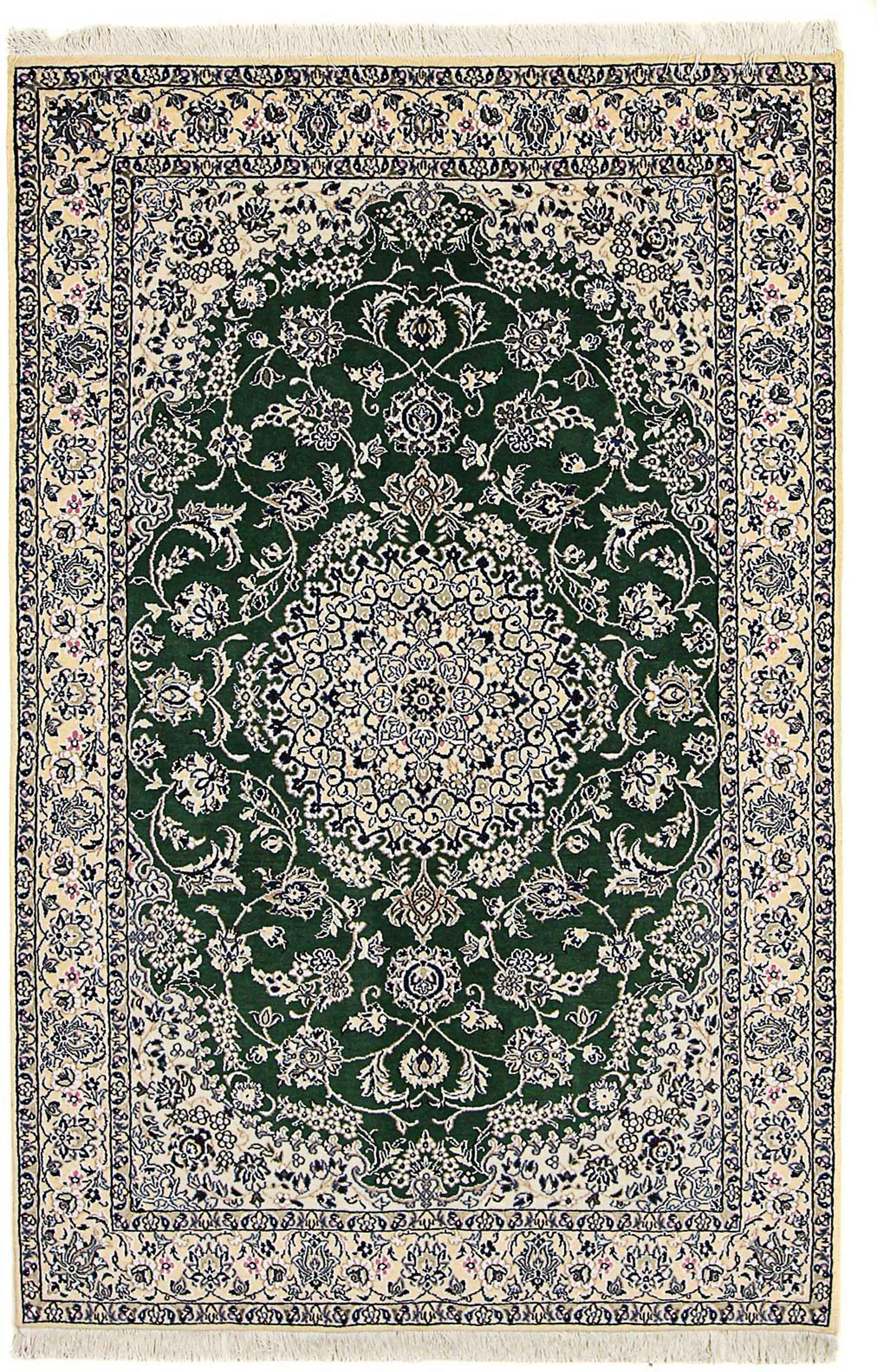 Orientteppich Perser - Nain Royal dunkelgrün, Handgeknüpft, - - 202 10 x Einzelstück Wohnzimmer, - Zertifikat 133 rechteckig, mm, morgenland, cm Höhe: mit