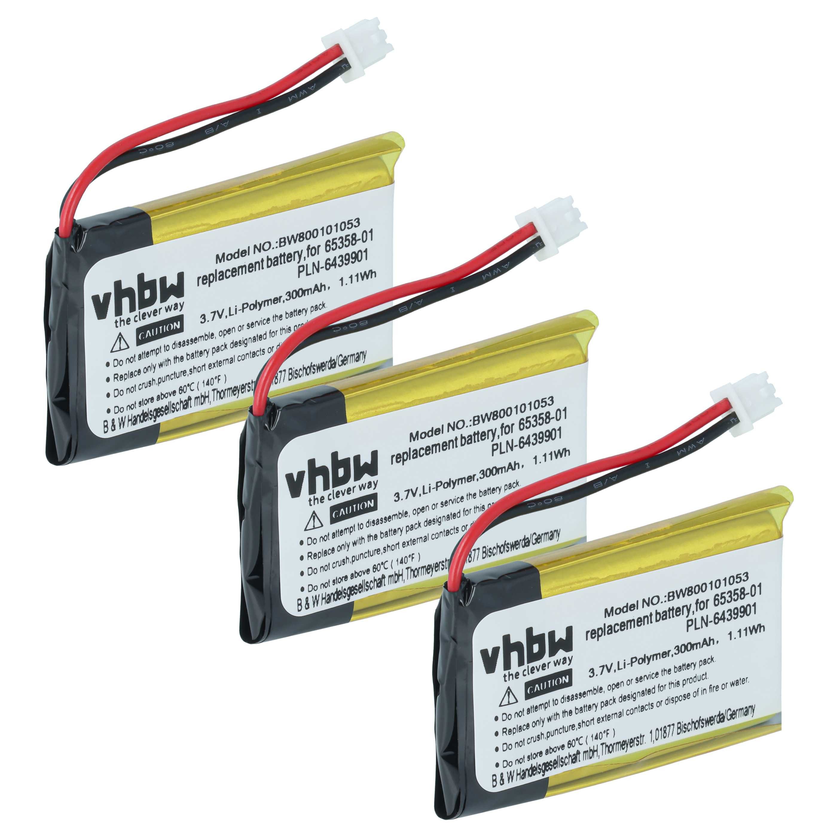 vhbw Akku Ersatz für Plantronics ED-PLN-6439901, PLN-6439901 für Kopfhörer Akku Akku Li-Polymer 300 mAh (3,7 V, 3 St), Leistungsfähige Austausch-Akkus für schnurlosen Kopfhörer, Headset