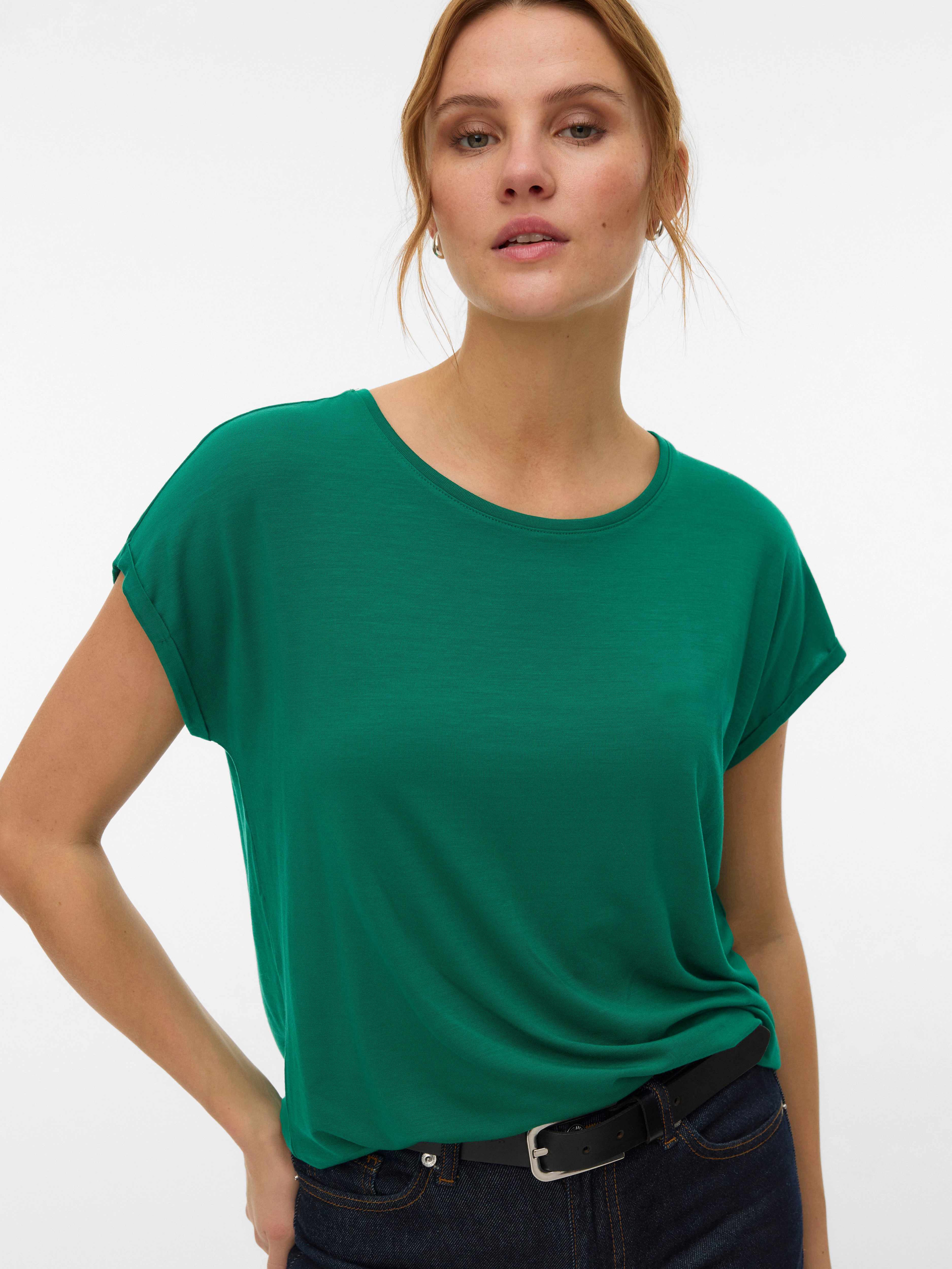 Vero Moda Rundhalsshirt VMAVA PLAIN SS TOP GAJRS NOOS Materialmix, regular fit