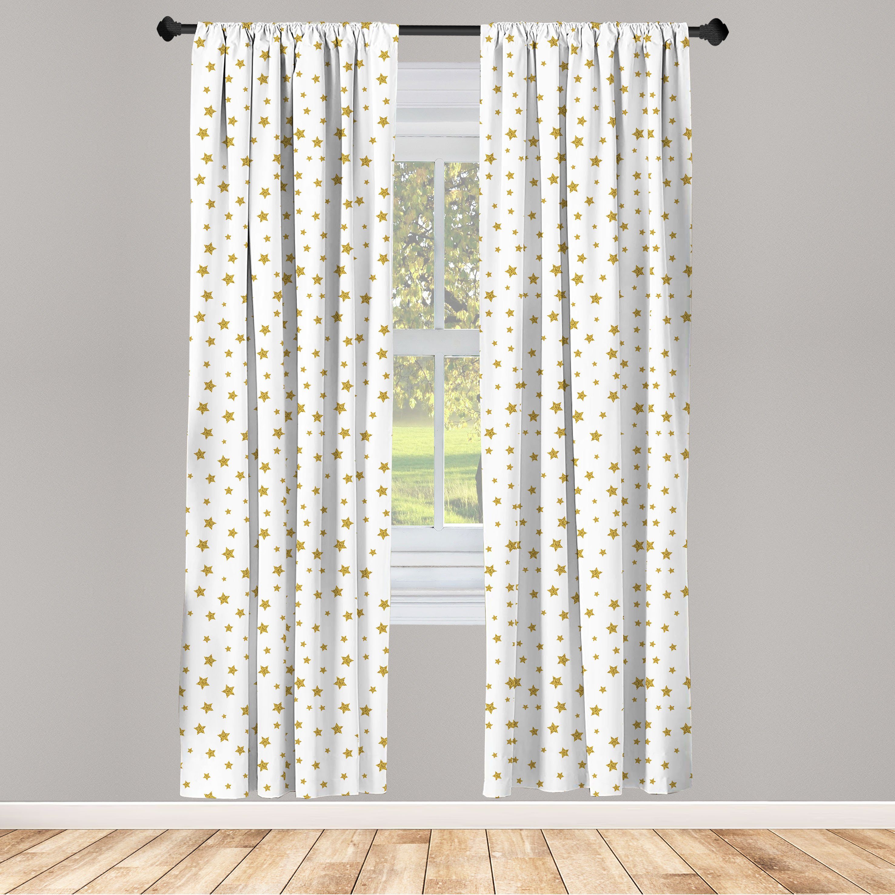 Gardine Vorhang für Wohnzimmer Schlafzimmer Dekor, Abakuhaus, Microfaser, Geburtstag Gelb-Sterne-Muster
