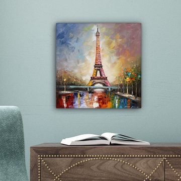 OneMillionCanvasses® Leinwandbild Eiffelturm - Ölgemälde - Paris, (1 St), Leinwand Bilder für Wohnzimmer Schlafzimmer, 20x20 cm
