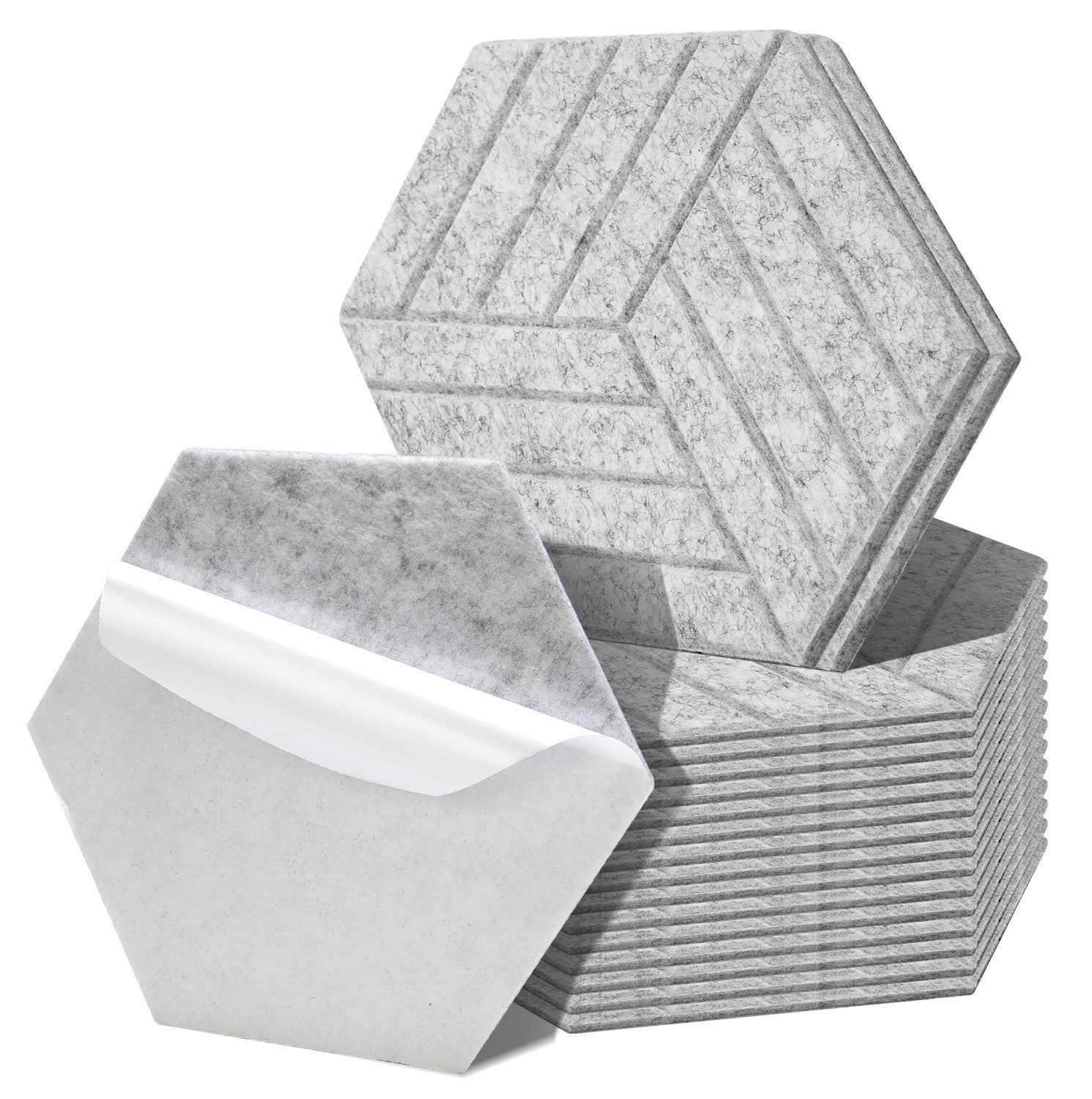Clanmacy Akustikplatte 18 stuks Akustikplatten Hexagonal gestreift Selbstklebend Hellgrau, (18-St)