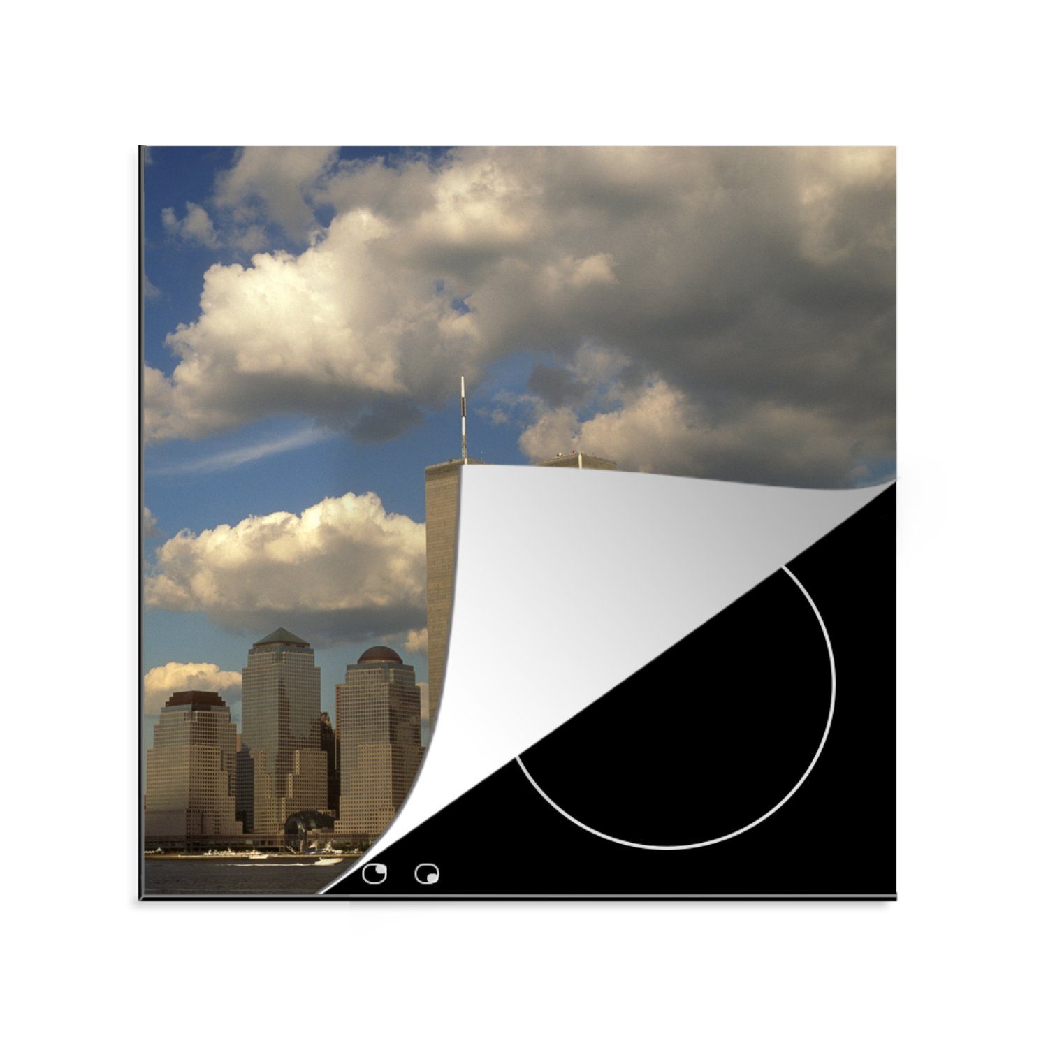 MuchoWow Herdblende-/Abdeckplatte World Trade Center - Wasser - Wolken, Vinyl, (1 tlg), 78x78 cm, Ceranfeldabdeckung, Arbeitsplatte für küche