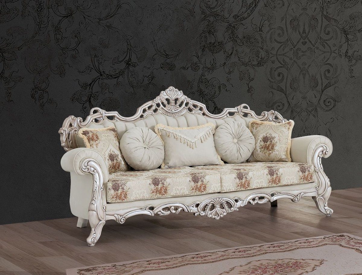 Prunkvolles Casa - Sofa Möbel elegantem Wohnzimmer Barock Cremefarben / / Padrino Mehrfarbig Barock Beige mit Luxus / Muster Weiß Wohnzimmer Sofa Antik Sofa -