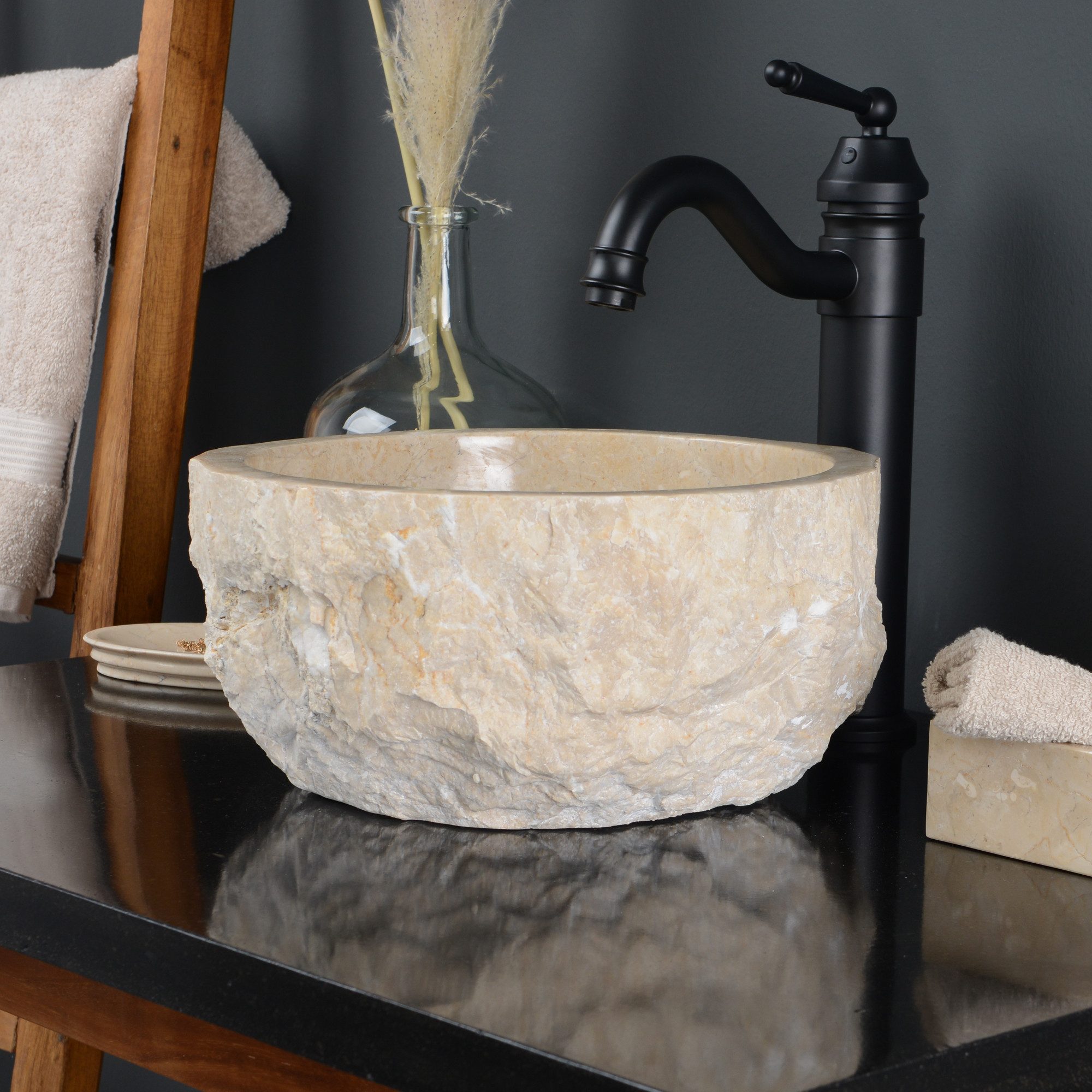 wohnfreuden Aufsatzwaschbecken Erosi Marmor Waschbecken 30 cm creme (Kein Set), NEW-4176