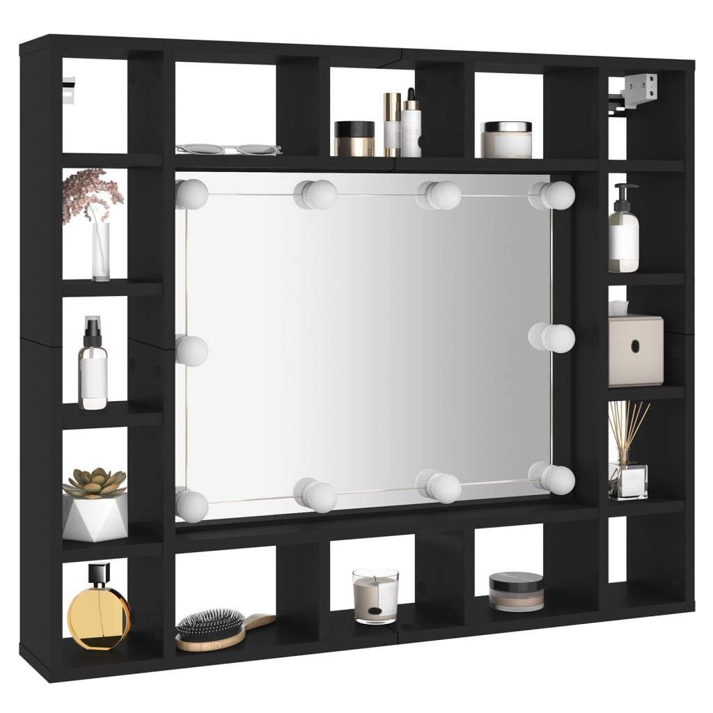 (1-St) Schwarz LED-Spiegelschrank Badezimmerspiegelschrank 91x15x76,5 cm vidaXL