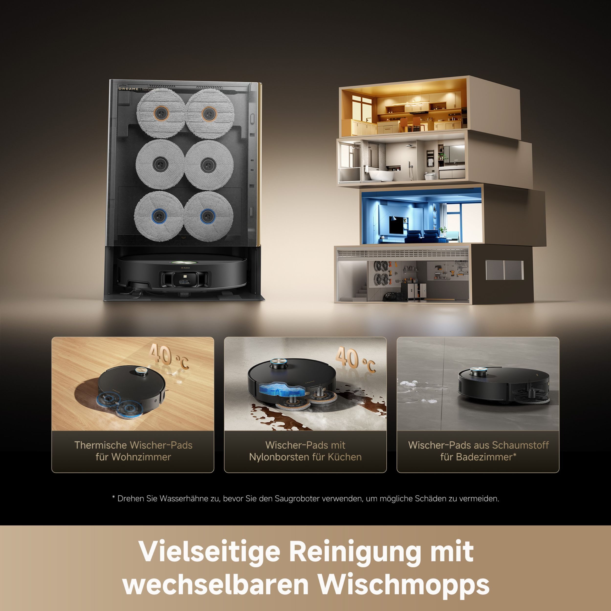 Dreame Saugroboter mit Wischfunktion Matrix 10 Ultra, 700 W, mit Beutel, Mop-Wechsel, drei Reinigungsmittel, überwindet Hindernisse, 30.000 Pa – Bild 4 von 5