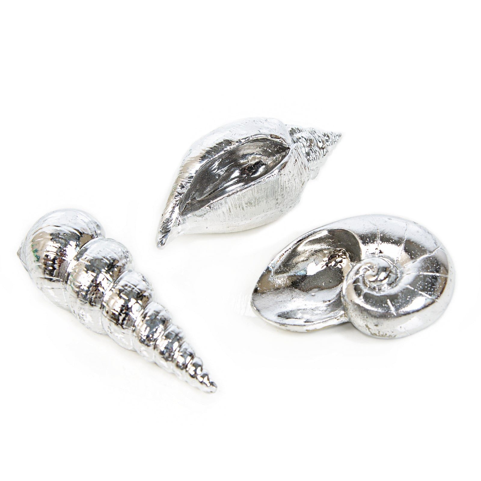 Logbuch-Verlag Dekofigur 3 silberfarbene Muscheln 10 cm - Maritime Dekoration Badezimmer