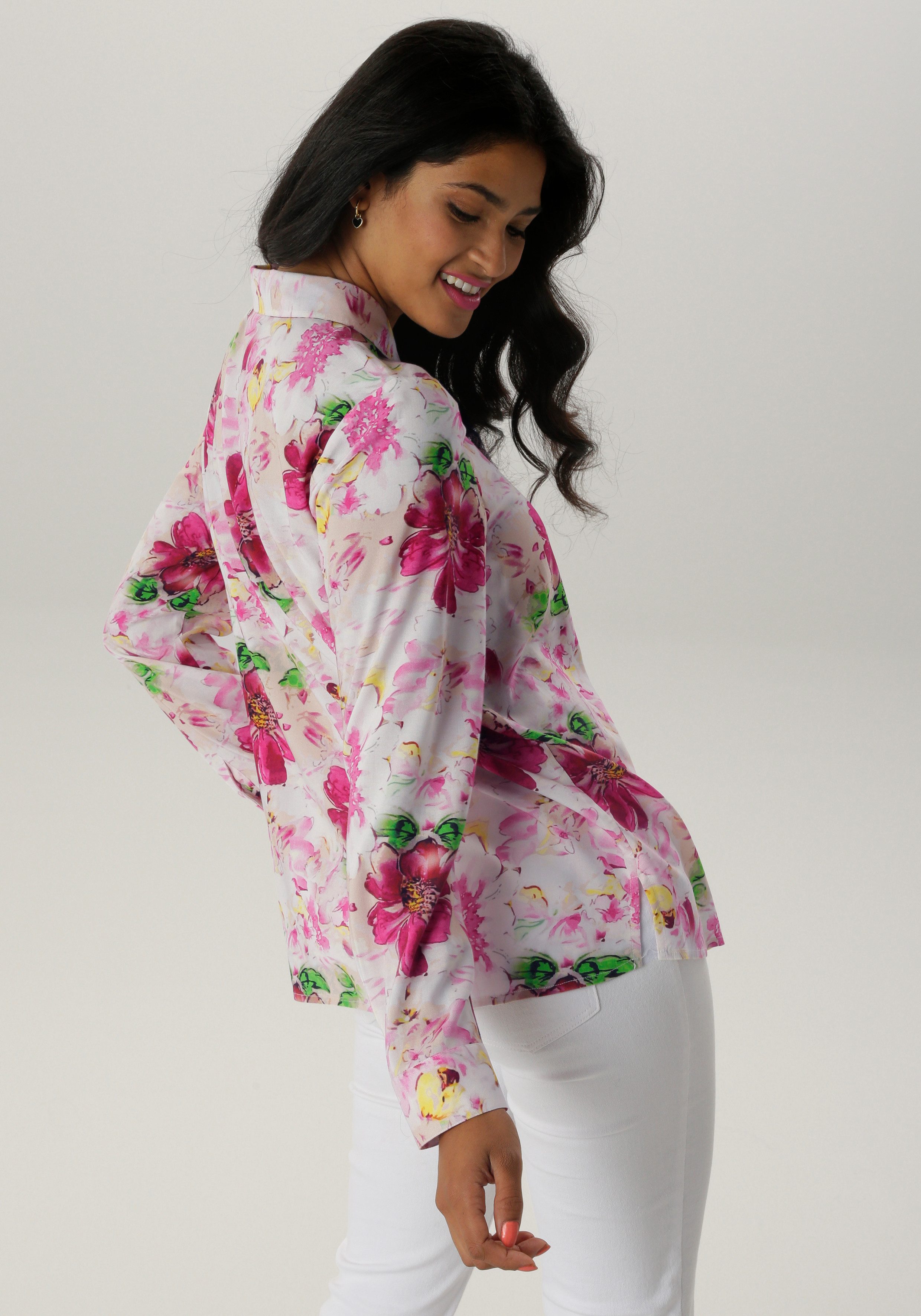 Aniston SELECTED Hemdbluse mit farbenharmonischen Blütendruck günstig online kaufen