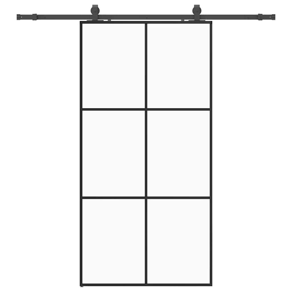 vidaXL Schiebetür Schiebetür mit Beschlag Schwarz 102x205 cm ESG-Glas