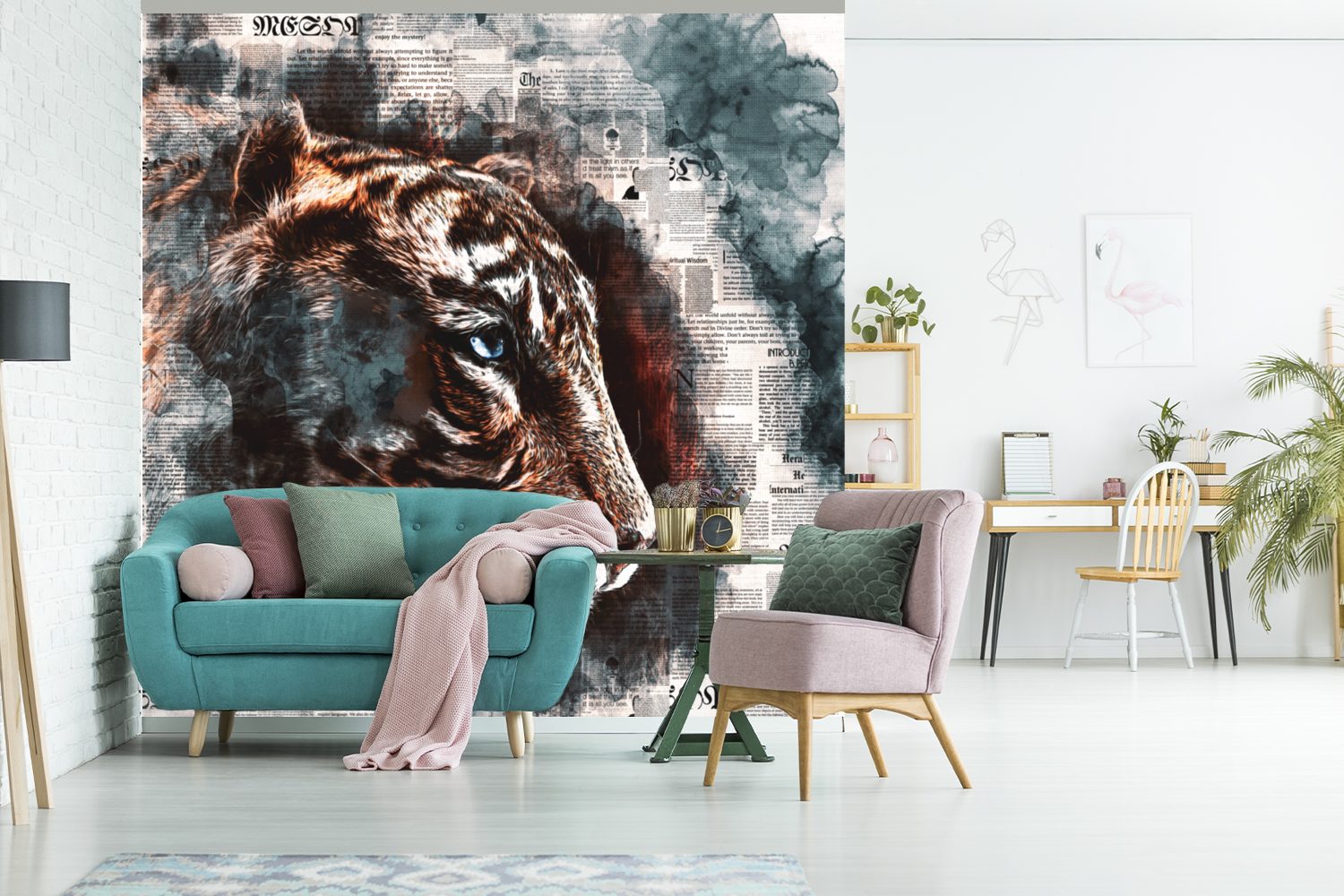 St), bedruckt, Wandtapete Wohnzimmer Kunst, (5 Fototapete - Vinyl Tiger für Schlafzimmer, - Tapete oder Matt, MuchoWow Zeitung