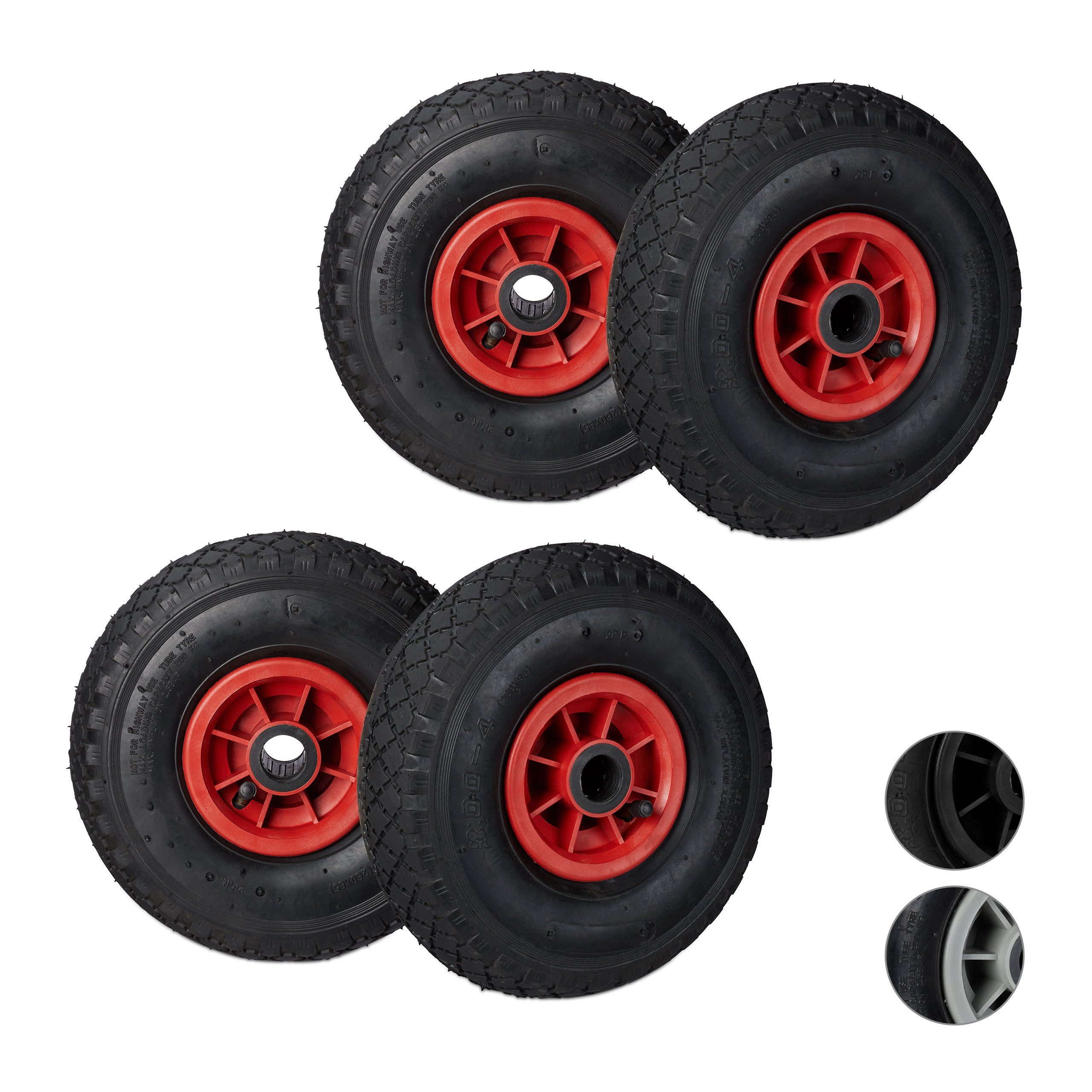 Sackkarren-Rad 4 x Sackkarrenrad 3.00-4 schwarz-rot