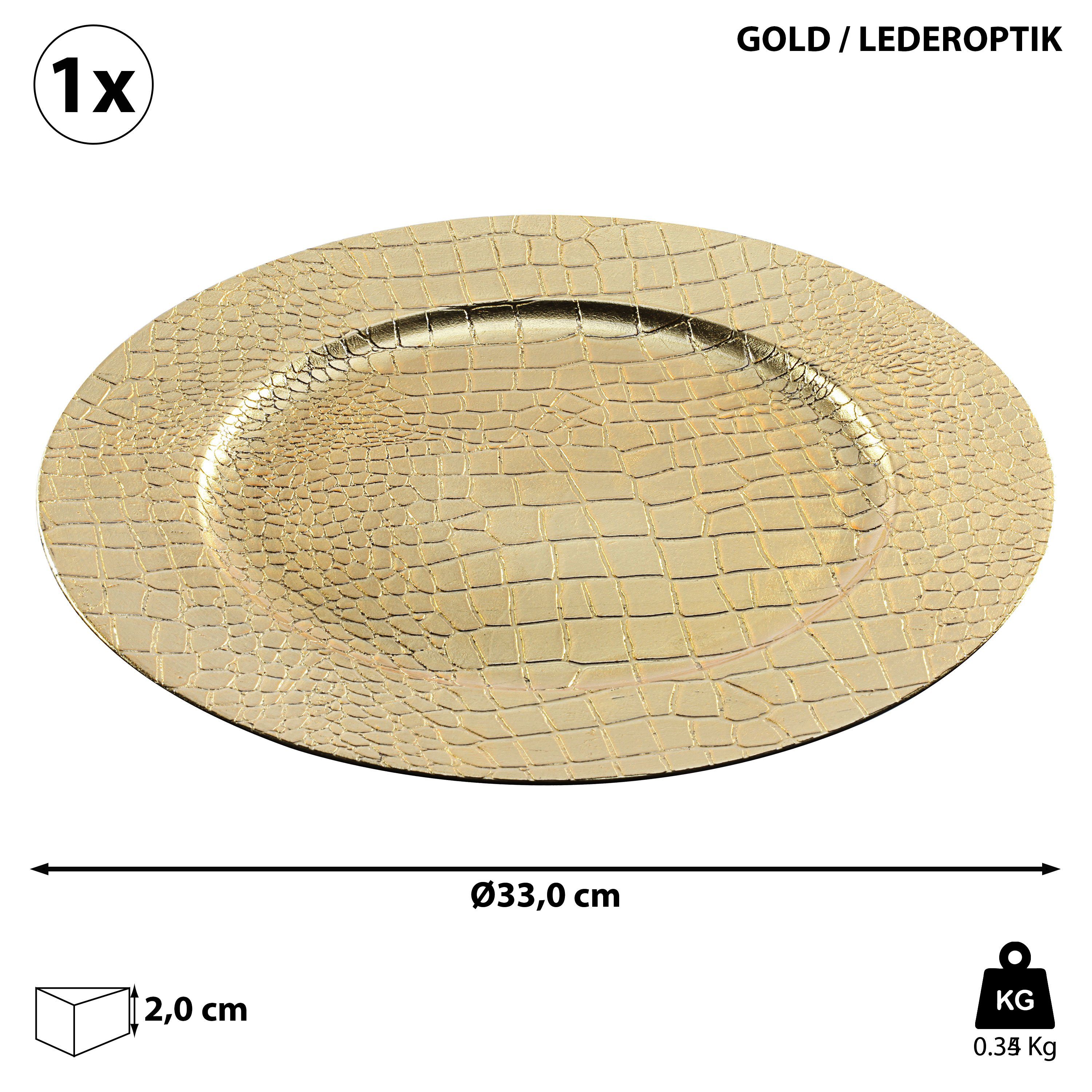 Dekoteller Lederoptik 'Leather' gold Tablett 33cm Teller 1x Platzteller CEPEWA Ø Lederoptik Dekoteller PVC gold 33cm