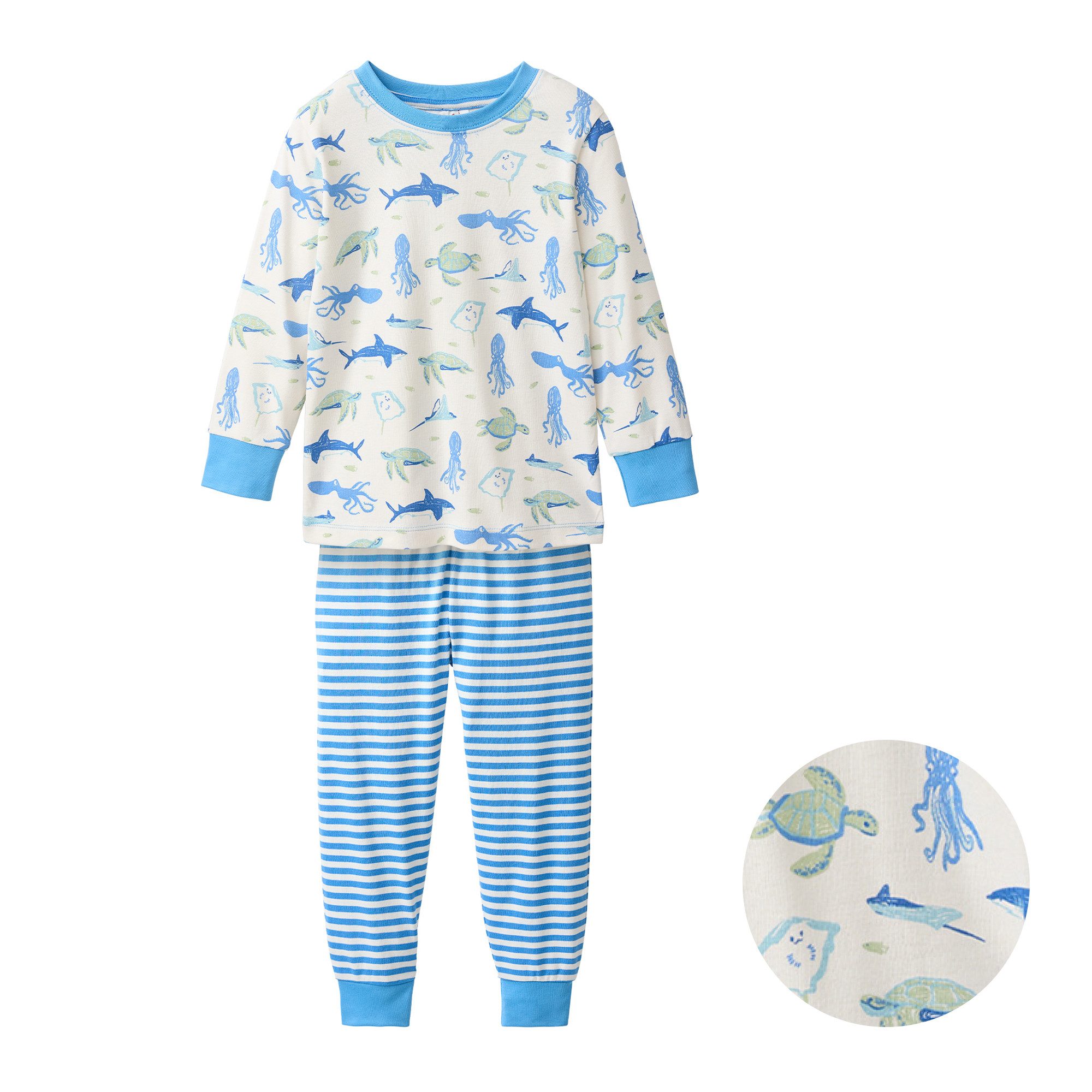 People Wear Organic Pyjama Set mit Sealife Motiv aus Bio-Baumwolle GOTS zertifiziert