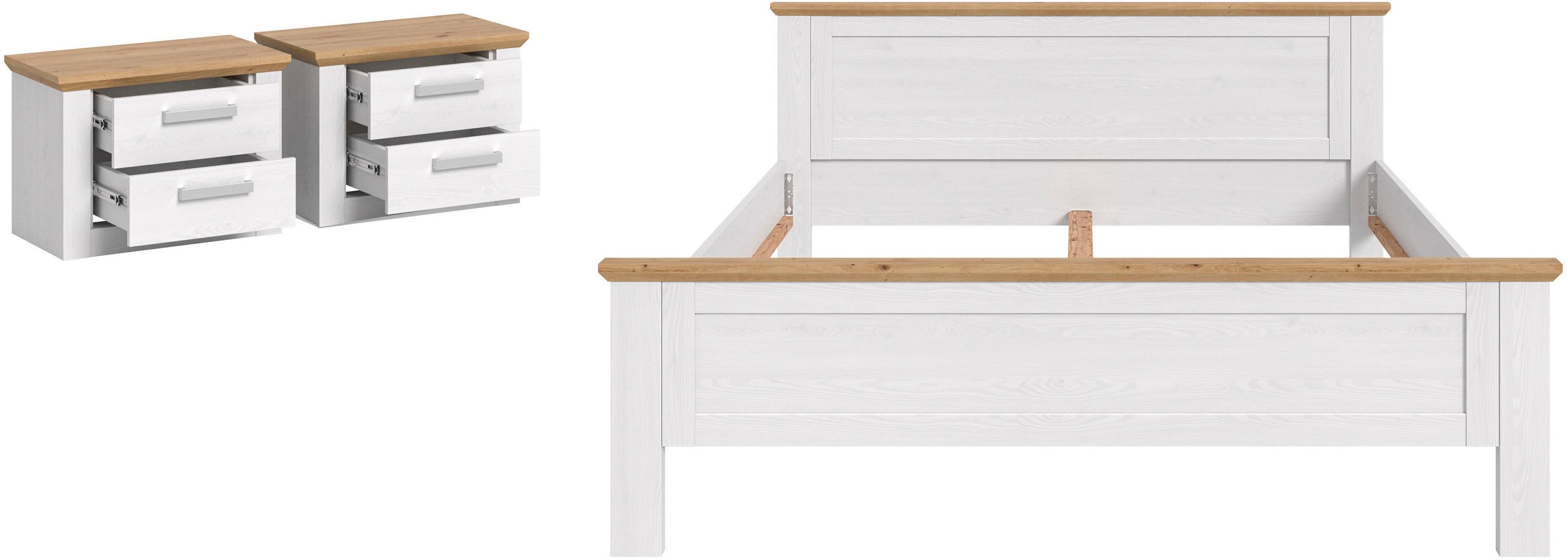 Home affaire Schlafzimmer-Set COSENZA, 3-teilig., best. aus: Bettgestell & 2x Nachttisch, (3-tlg., Matratzengröße 180x200 cm, viel Stauraum, ohne Lattenrost & M – Bild 3 von 5