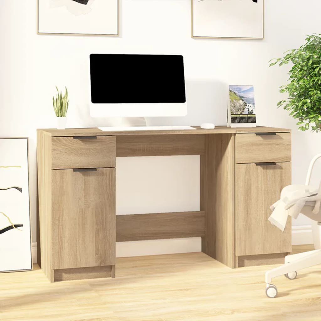 furnicato Schreibtisch mit Beistellschrank Sonoma-Eiche Holzwerkstoff