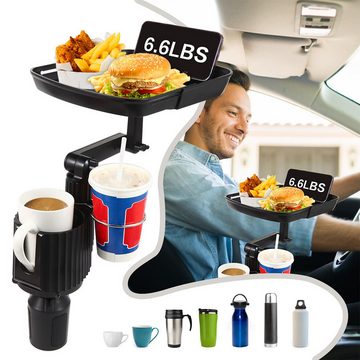 Novzep Auto-Getränkehalter-Expander mit Essenstablett, 360° drehbarer Handy-Halterung, (Doppelbecherhalter mit Eisenring, für Reise und Straßenutensilien)