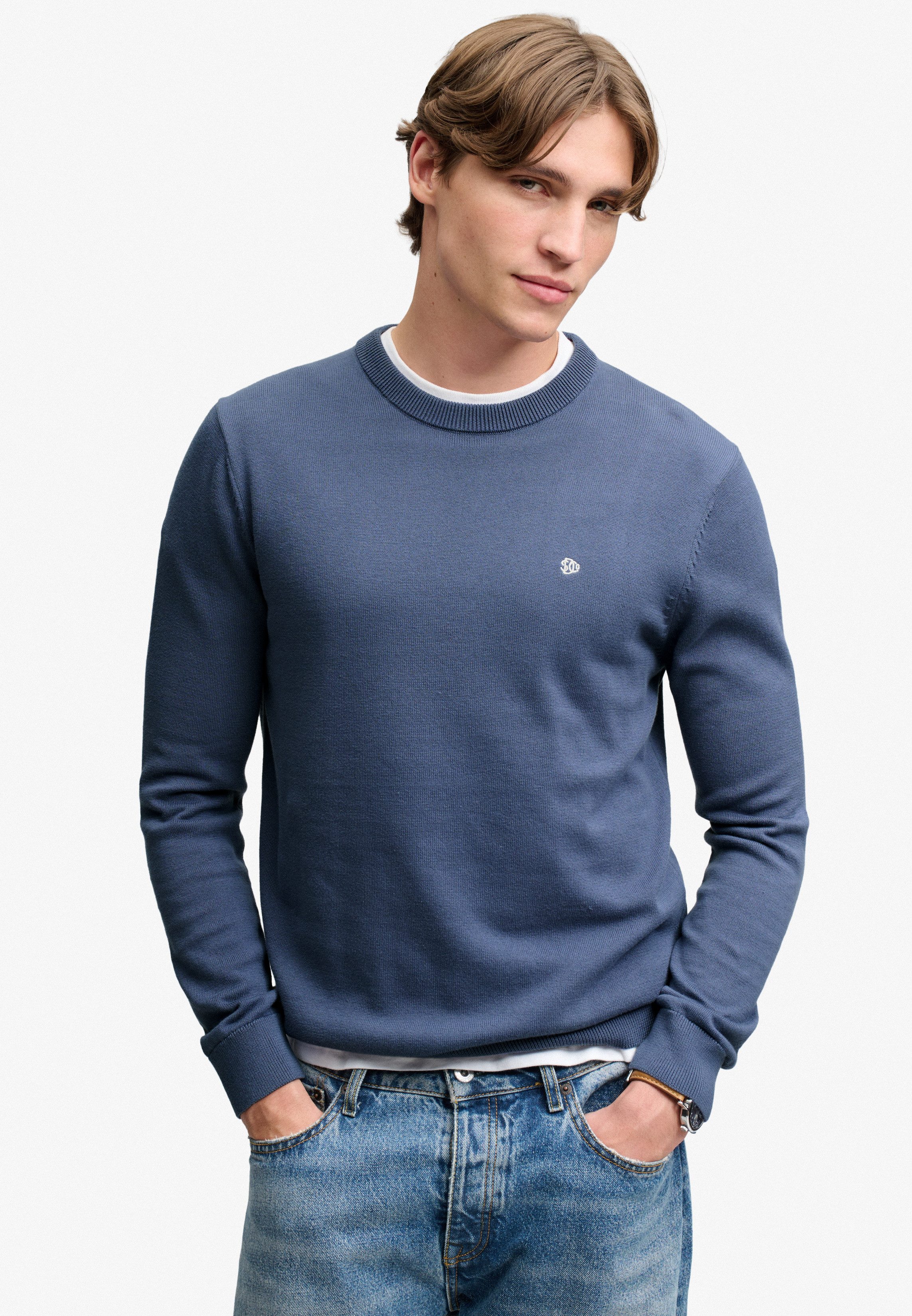 Superdry Rundhalspullover PREP ESSENTIAL COTTON JUMPER Baumwolle, slim fit
