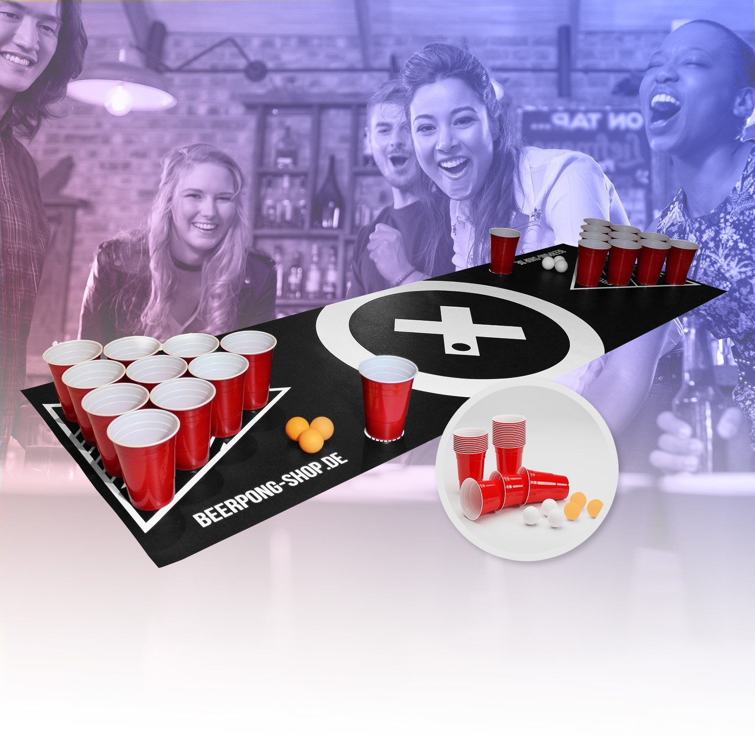 BeerCup Spieltisch Baseliner Beer Pong Spielmatte Set Audio, (78-tlg)