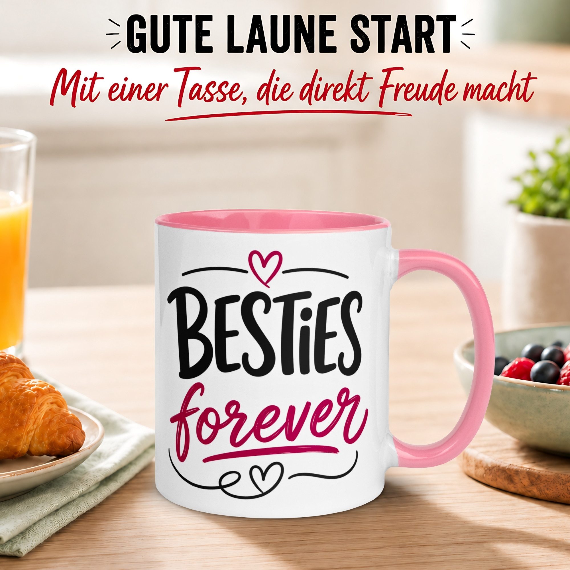 Momentals Tasse Freundschaft – „Besties forever“ – Geschenk Beste Freundinnen Freundin, Gratis Versand · Links-&Rechtshänder · Spülmaschinenfest