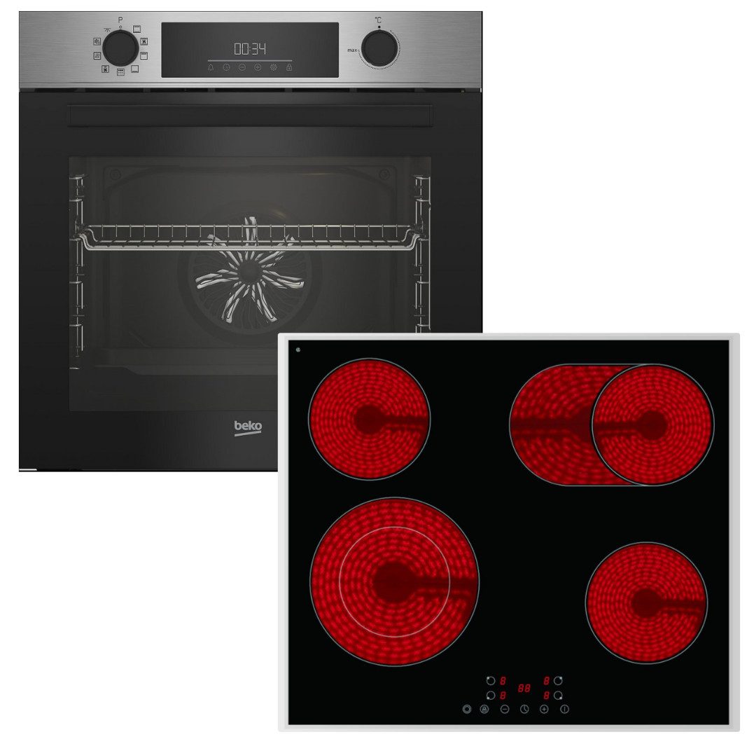 BEKO Backofen-Set 72L Pyrolyse + PKM Elektrokochfeld 60cm Zweikreis Bräterzone Touch, Pyrolyse-Selbstreinigung