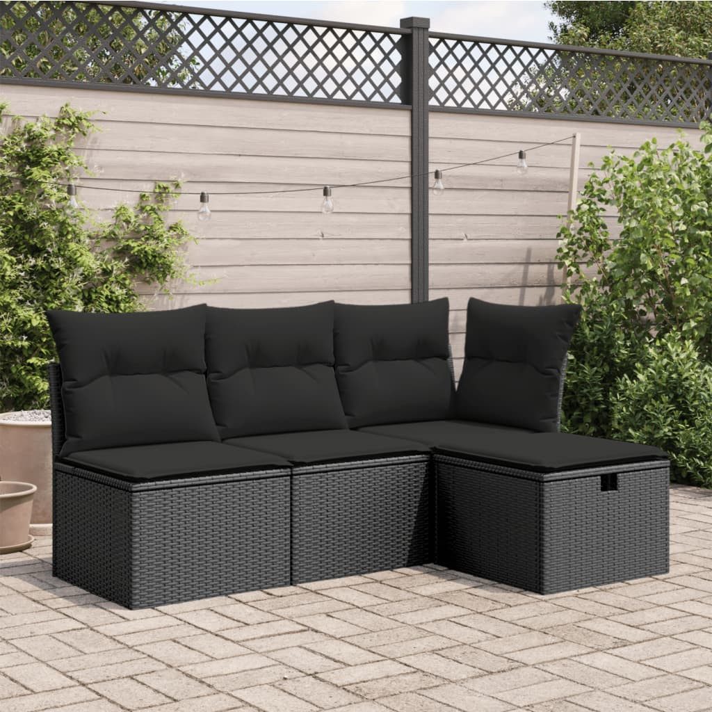 vidaXL Hocker Gartenhocker mit Kissen Schwarz 55x55x37 cm Poly Rattan (1 St)