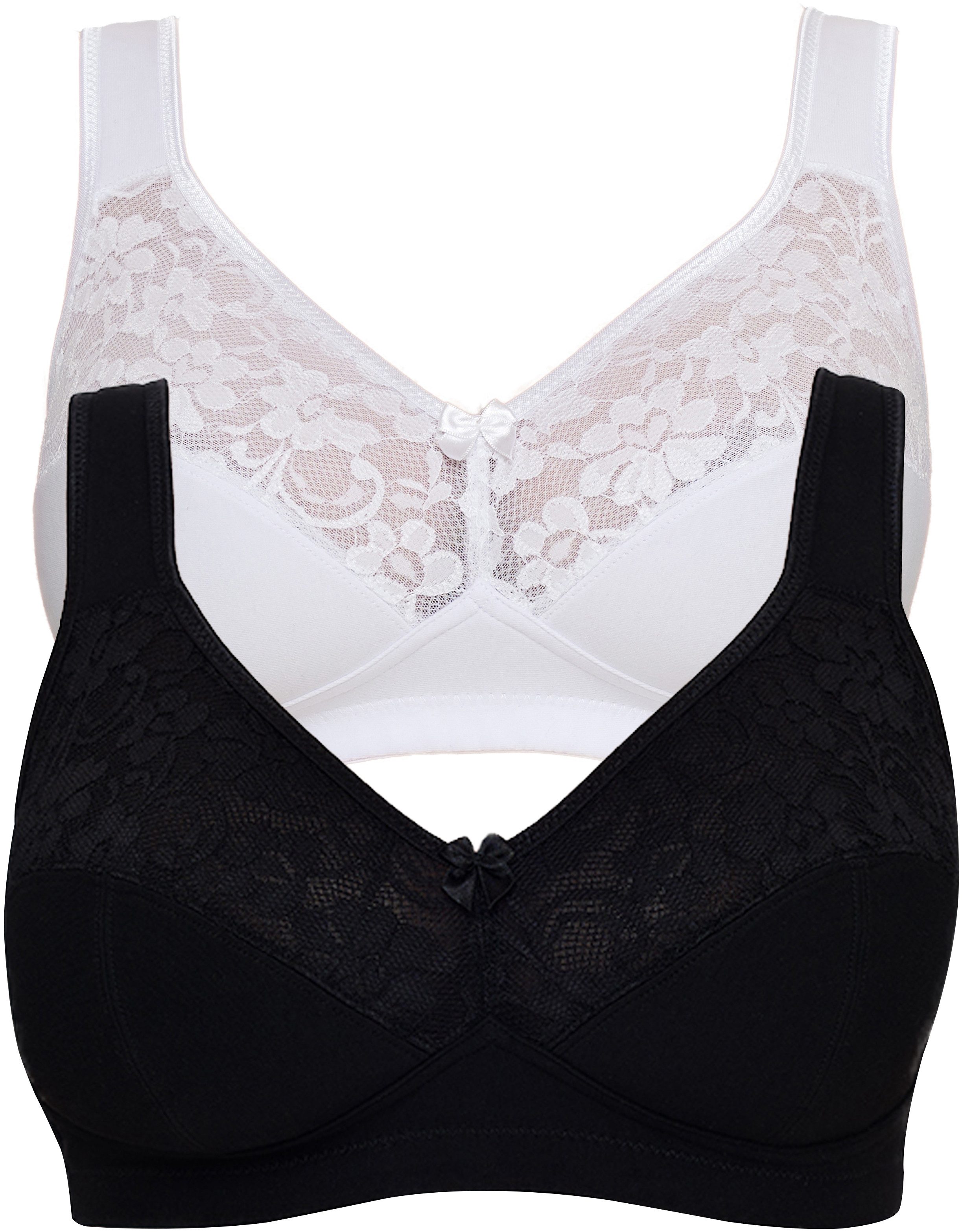 Susa Bügelloser BH Basic (2er Pack) Spitze, genähte Cups, Baumwollmix, elastisch, BH-Set