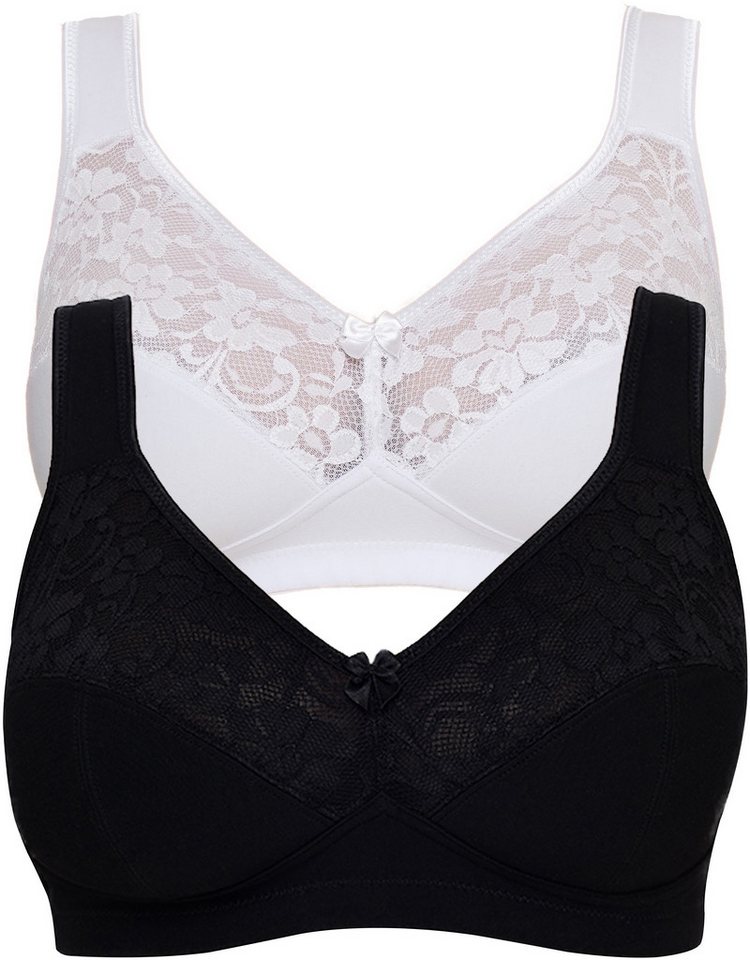 Susa Bügelloser BH Basic (2er Pack) Spitze, genähte Cups, Baumwollmix, elastisch, BH-Set
