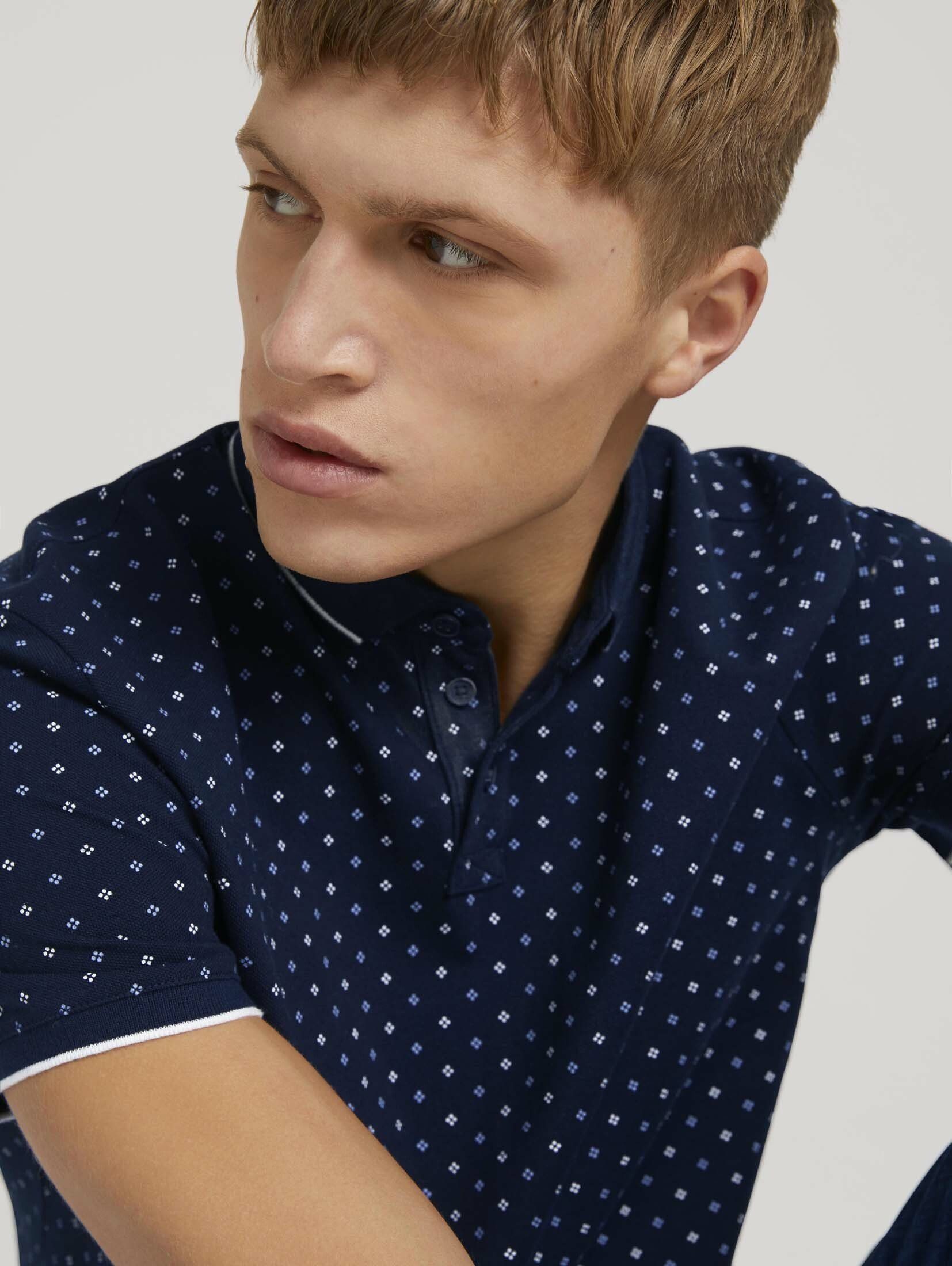 navy mit TAILOR Denim TOM Allover-Print dot regular Poloshirt Poloshirt print