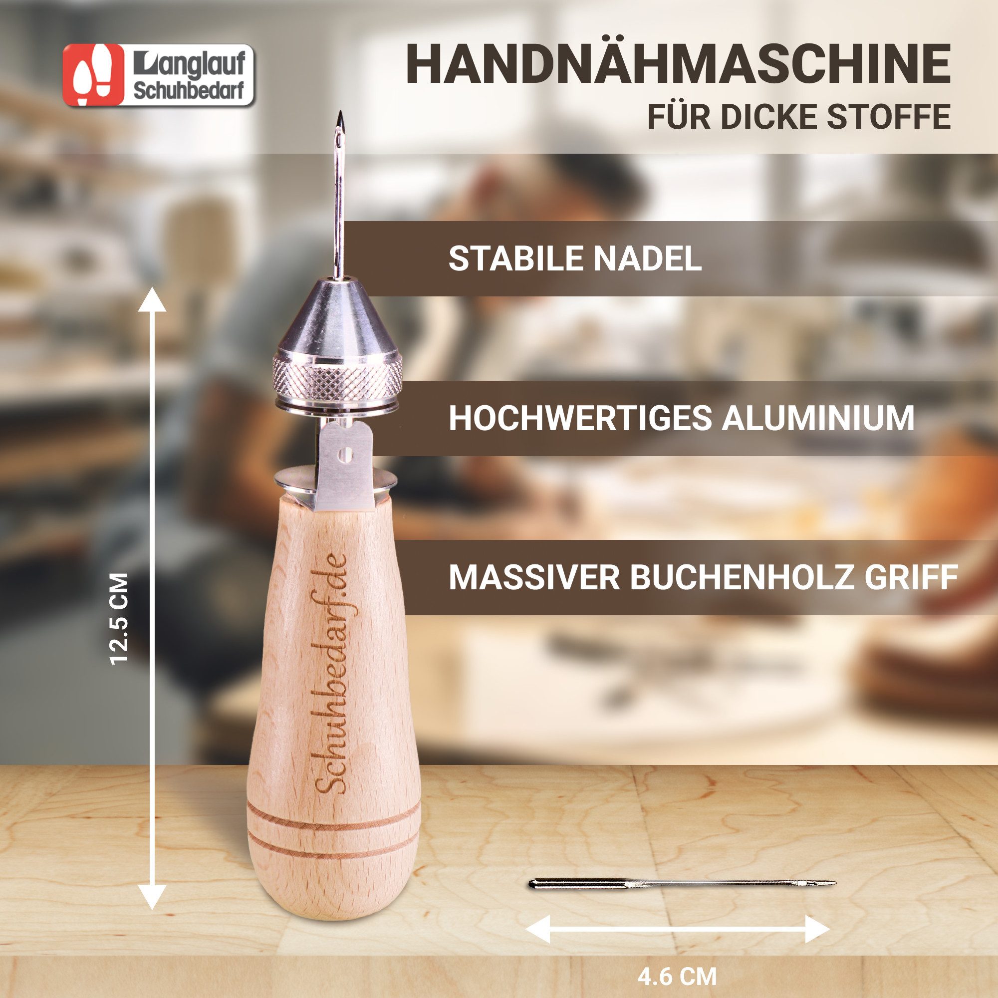 Langlauf Schuhbedarf Montagewerkzeug Handnähpparat mit Spule & Nadel - Profi Nähahle Ahle Leder nähen – Bild 2 von 5