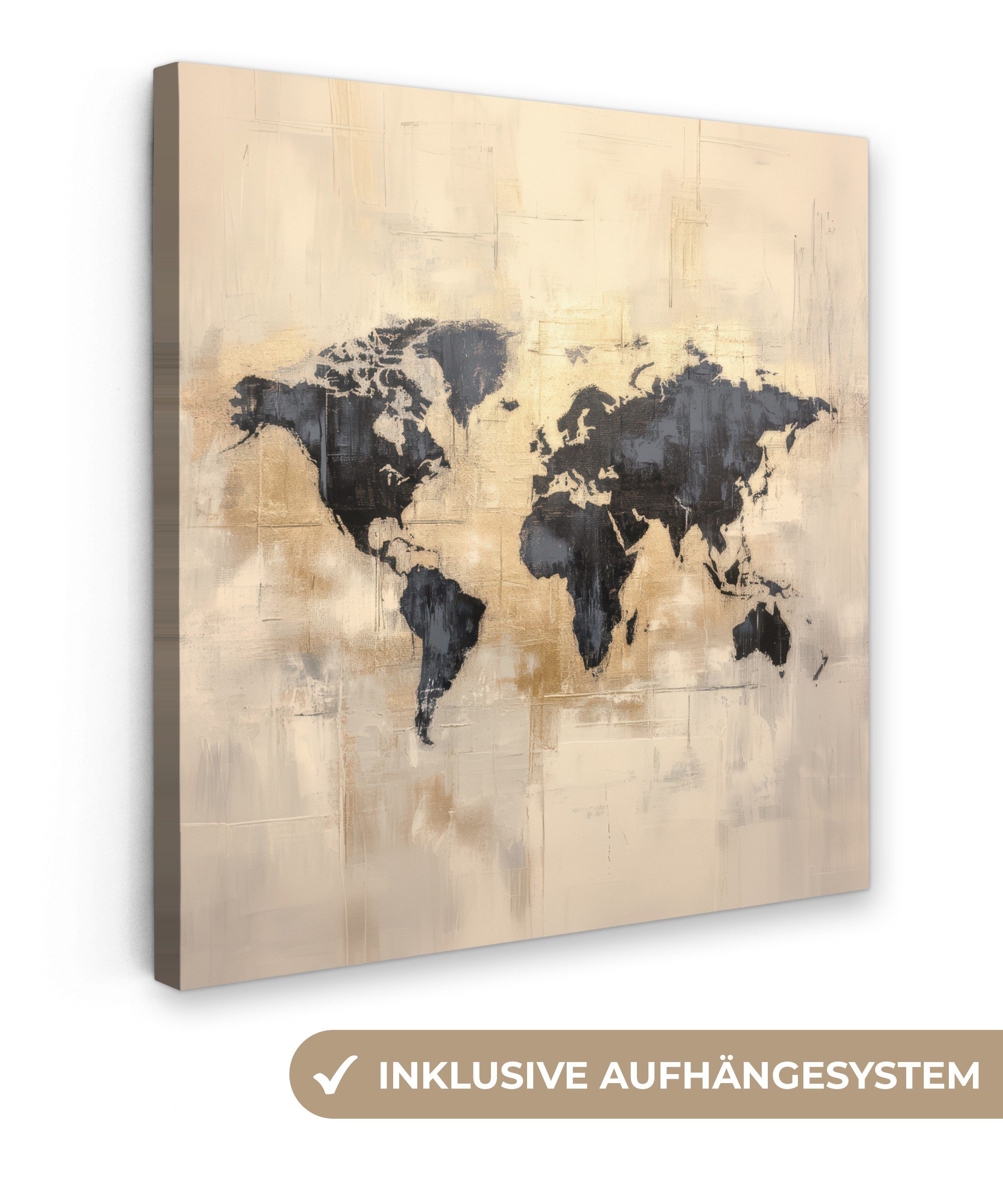 OneMillionCanvasses® Leinwandbild Weltkarte - Gold - Schwarz - Abstrakt, Fo günstig online kaufen