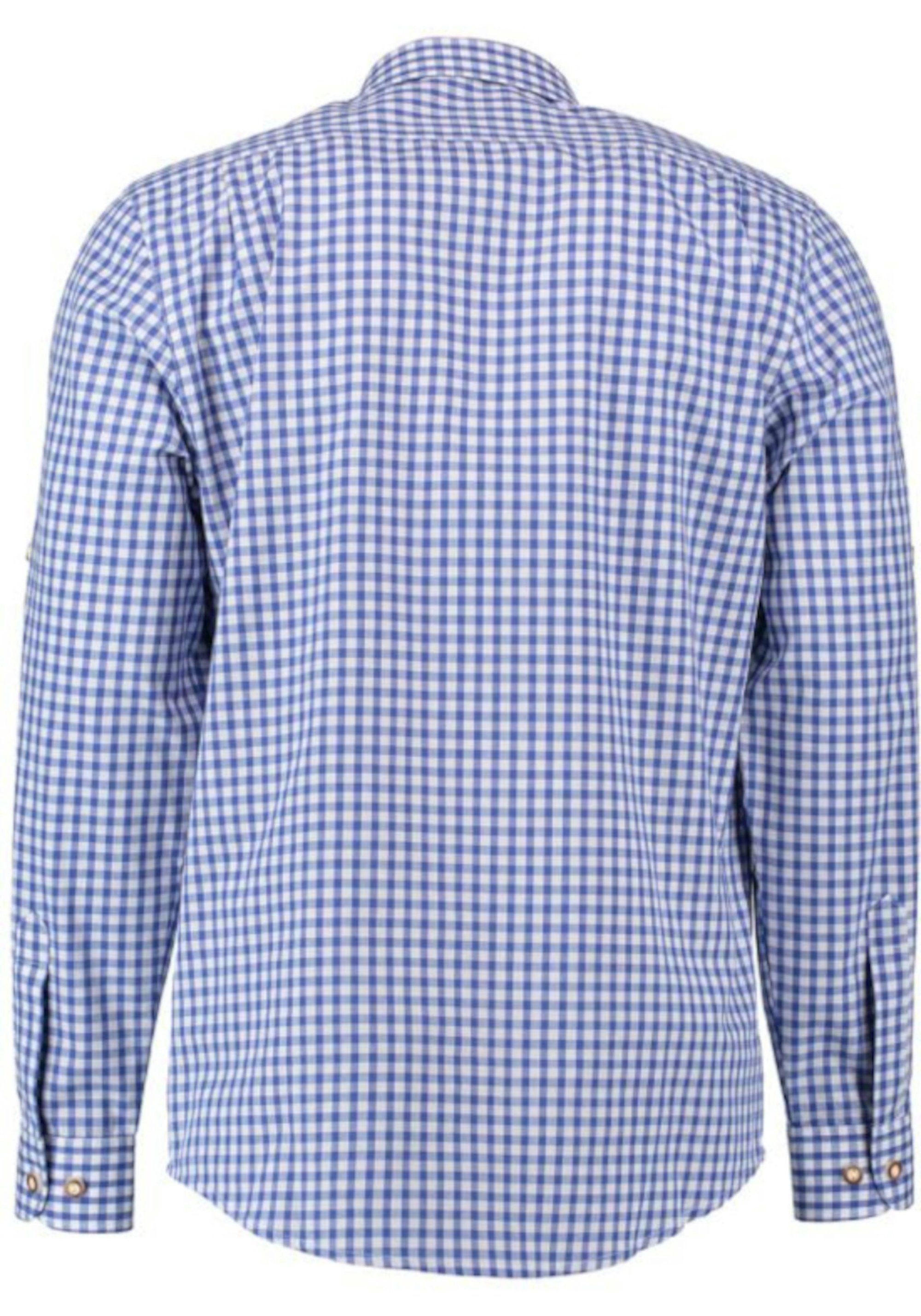 OS-Trachten Trachtenhemd TH-0108 Stickerei gerader Schnitt Fit-bequemer Kentkragen, blau Regular Krempelarm