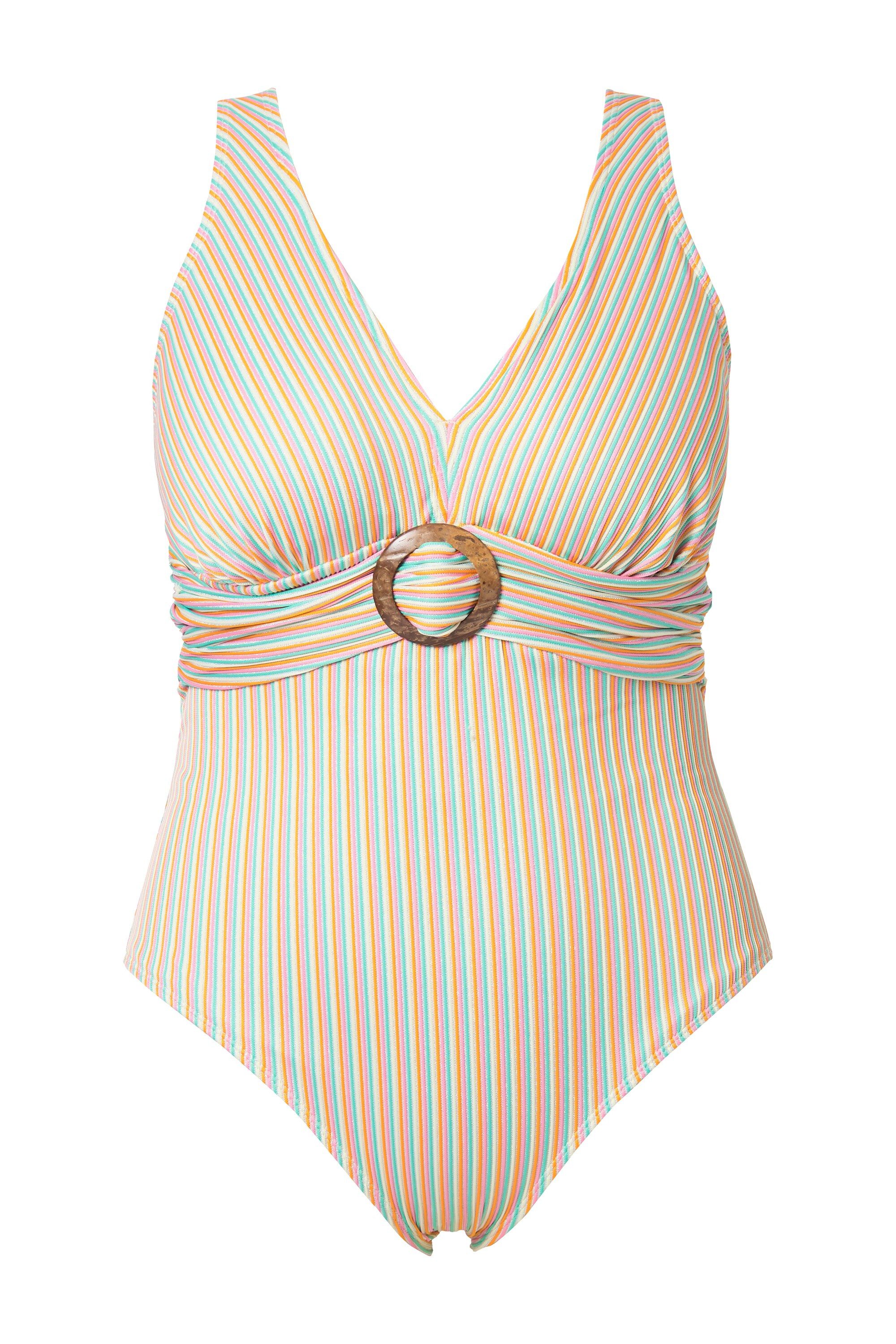 Ulla Popken Badeanzug Badeanzug Streifenstruktur Softcups Zierring