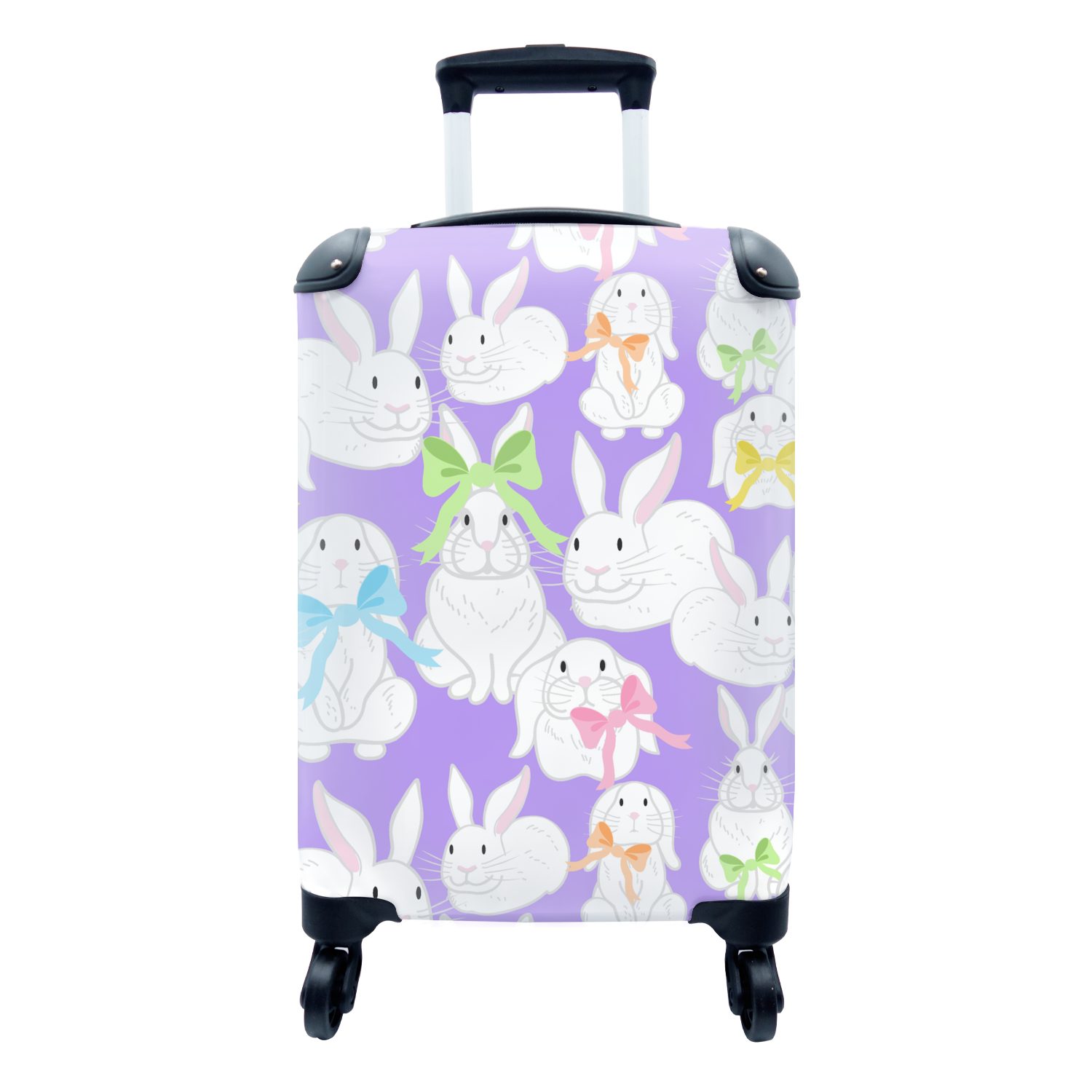 Trolley, Reisekoffer - 4 Reisetasche Handgepäck Frühling, Lila Ferien, MuchoWow Handgepäckkoffer mit Kaninchen - rollen, Rollen, Muster für -