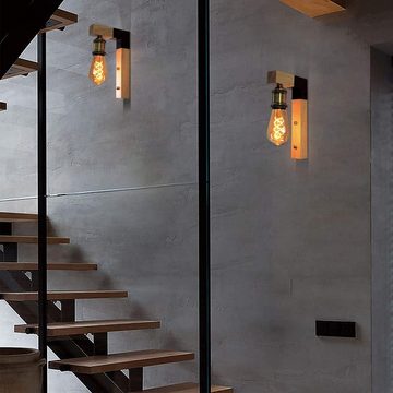 ZMH Wandleuchte vintage Industrie innen Holz E27 Wandbeleuchtung Landhaus Stil, ohne Leuchtmittel