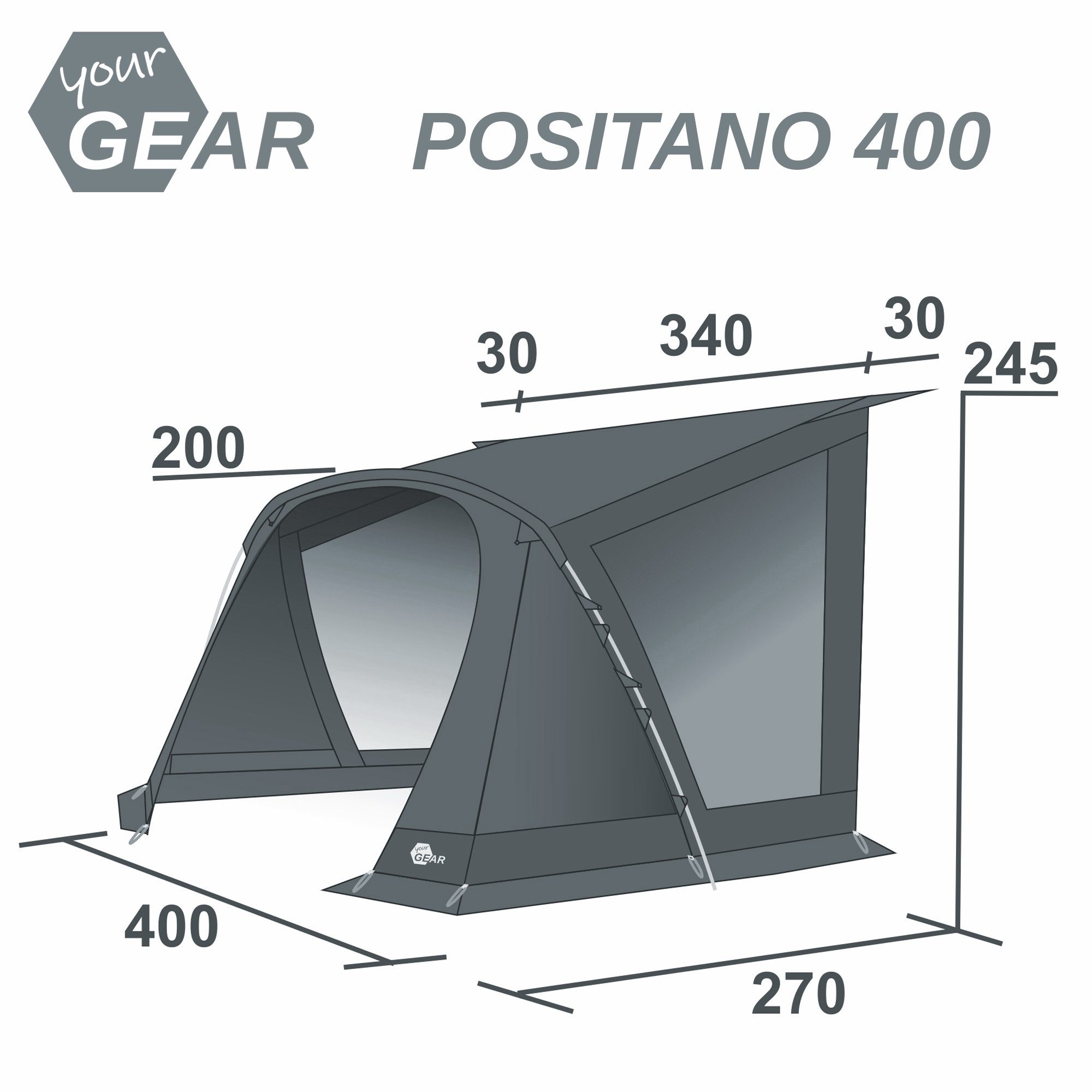 yourGEAR Vorzelt your GEAR Vorzelt Positano 400 - Wohnwagenvorzelt mit 4 Fenster,UV 50+, Personen: 0