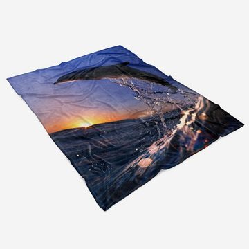 Sinus Art Handtücher Handtuch Strandhandtuch Saunatuch Kuscheldecke mit Fotomotiv Delfin Meer Wasser, Baumwolle-Polyester-Mix (1-St), Handtuch