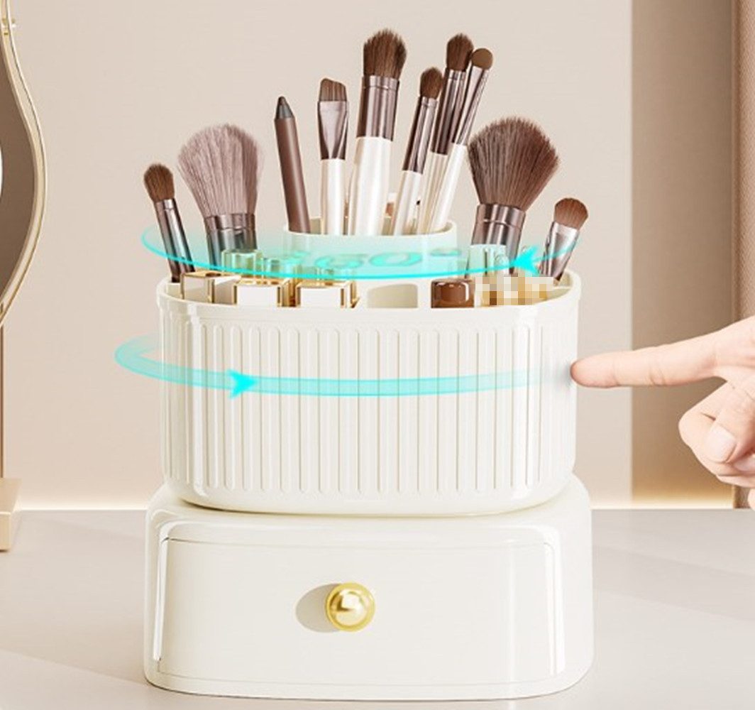 XDeer Kosmetiktasche Make Up Organizer, Organizer Kosmetik, 360°Drehbarer Pinsel, Organizer mit Schublade, kosmetikbox, schminktisch organizer