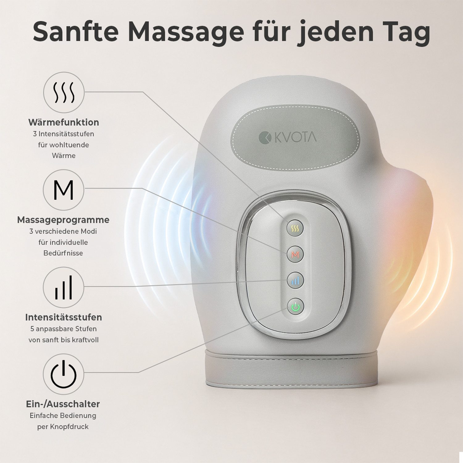 KVOTA Massagegerät Handmassager mit Wärmekompression zur Schmerzlinderung Massage, 1-tlg., für Hände, Finger & Handgelenk – Bild 3 von 5