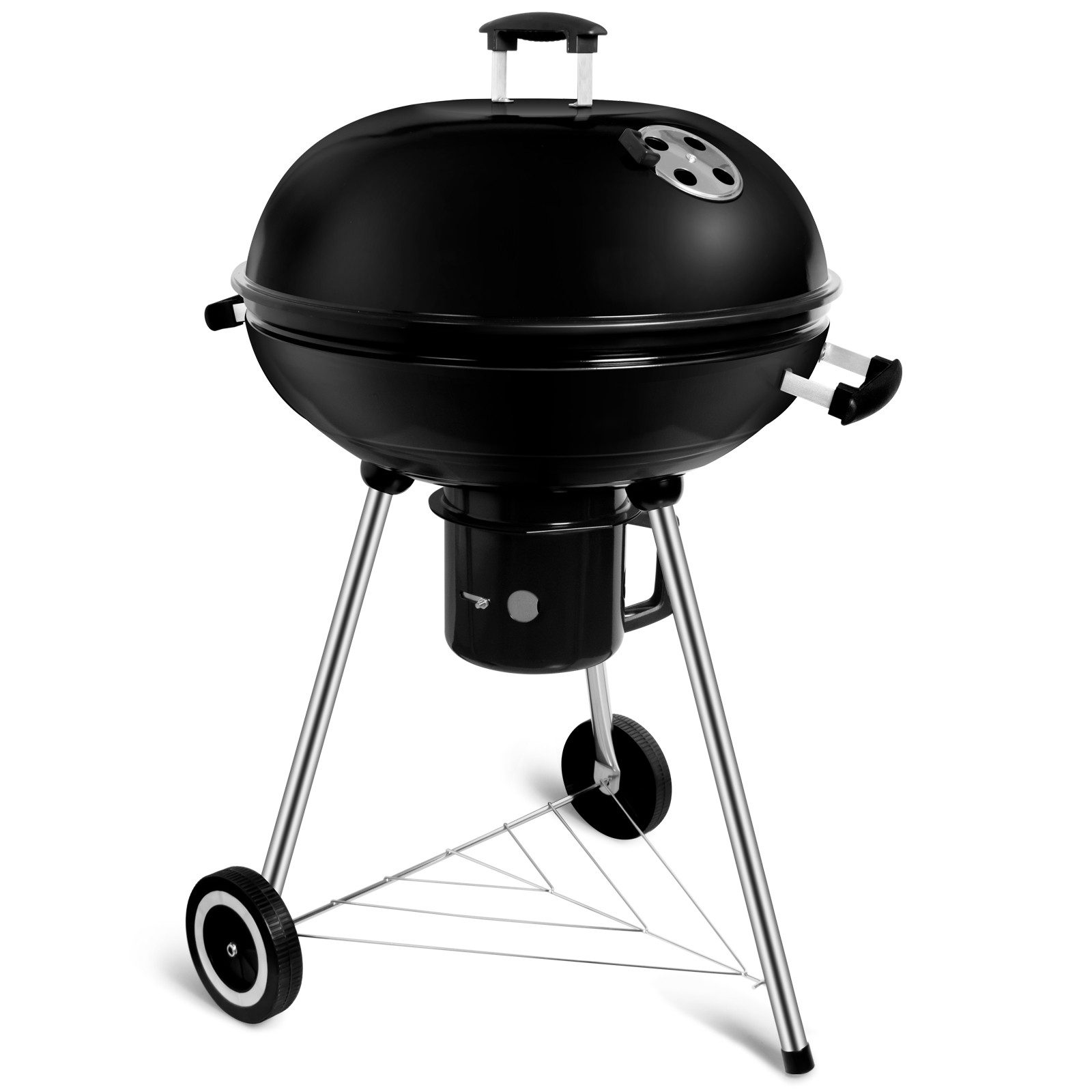 SunJas Holzkohlegrill CA-208 Emaille Kugelgrill mit Deckel Rollen und Auffangschale, Ø 57cm Geeignet für 6–9 Personen, BBQ Grill Standgrill Grillwagen Rundgrill kohlegrill