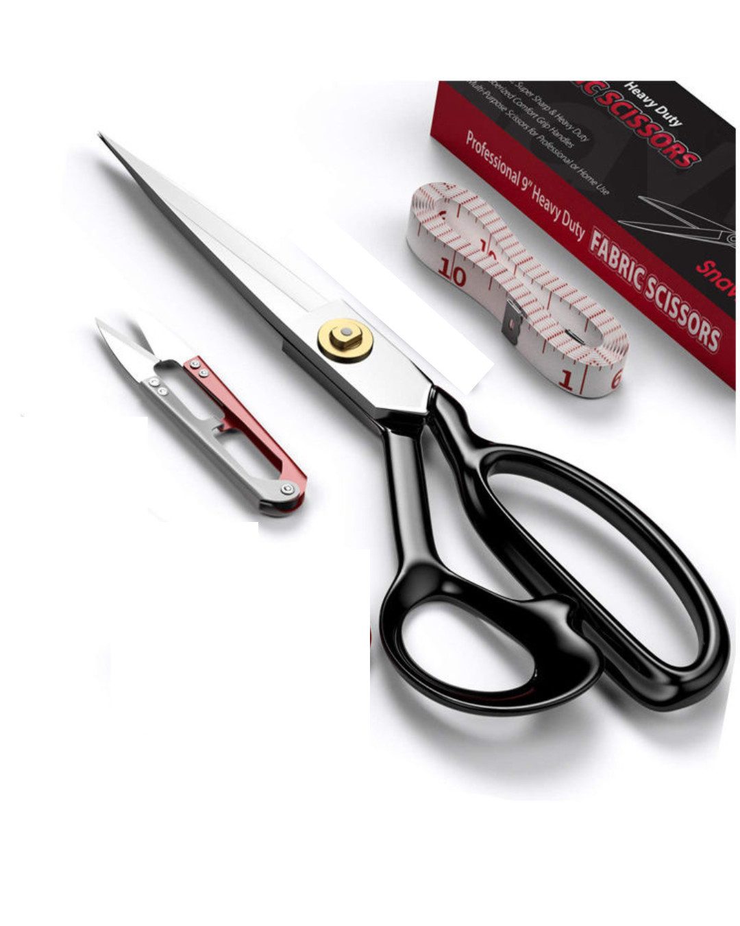Montegoni Ножницы для ткани 8" 20.32 cm Schneiderschere profi Stoffschere, (Textilschere, scissors, nähzubehör, mit Fadenschneider und Schneidermaßband, Stilvolle Geschenkverpackung), Rostbeständig & langlebig, Ergonomische Soft-Grip
