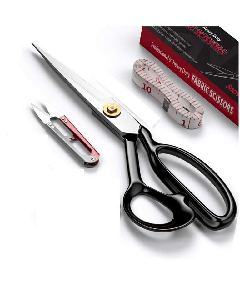 Montegoni Stoffscheren 8" 20.32 cm Schneiderschere profi Stoffschere, (Textilschere, scissors, nähzubehör, mit Fadenschneider und Schneidermaßband, Stilvolle Geschenkverpackung), Rostbeständig & langlebig, Ergonomische Soft-Grip