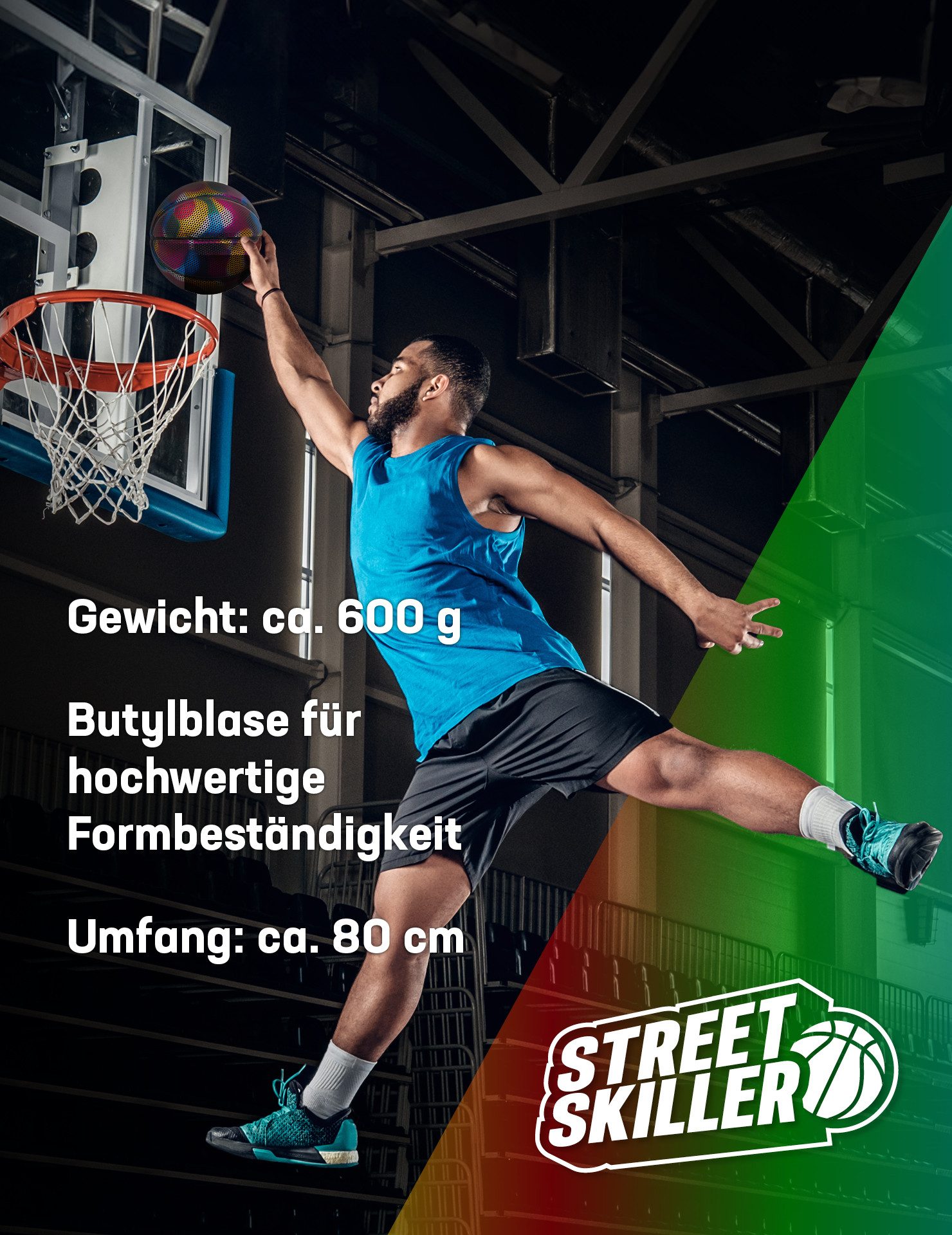 STREETSKILLER Basketball "Reflect" reflektierender Basketball, bunt reflektierendes Obermaterial