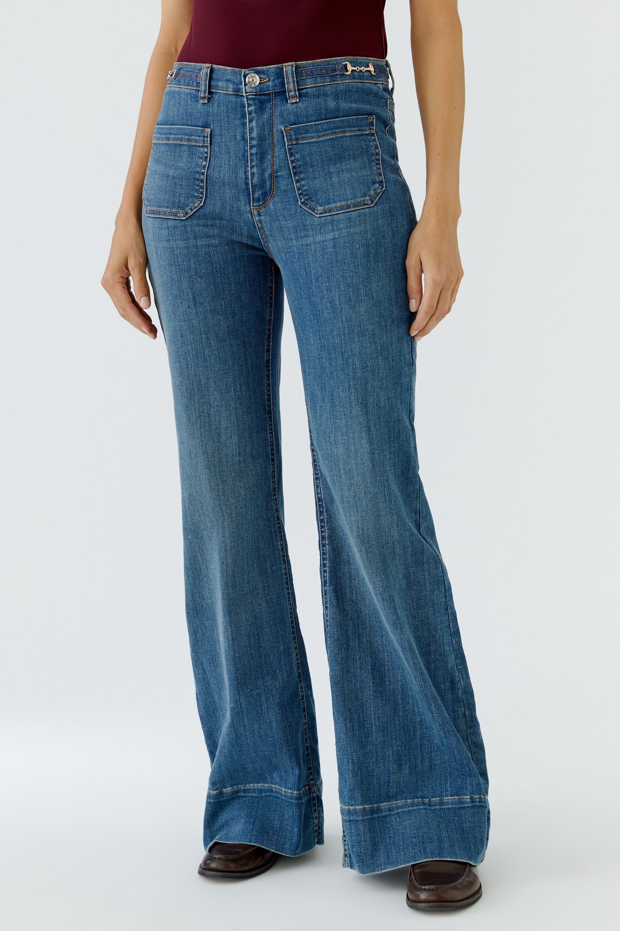 Oui Schlagjeans Flared Fit Kontraststitching