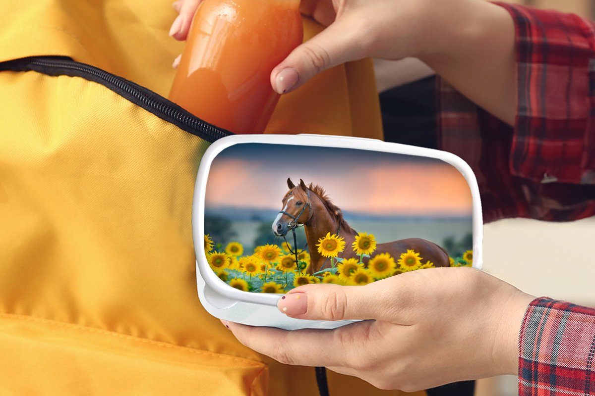 Jungs MuchoWow Himmel Mädchen Pferd für Brotbox und (2-tlg), Kunststoff, - weiß für und - Pastell, - Brotdose, Erwachsene, Sonnenblume Lunchbox Kinder